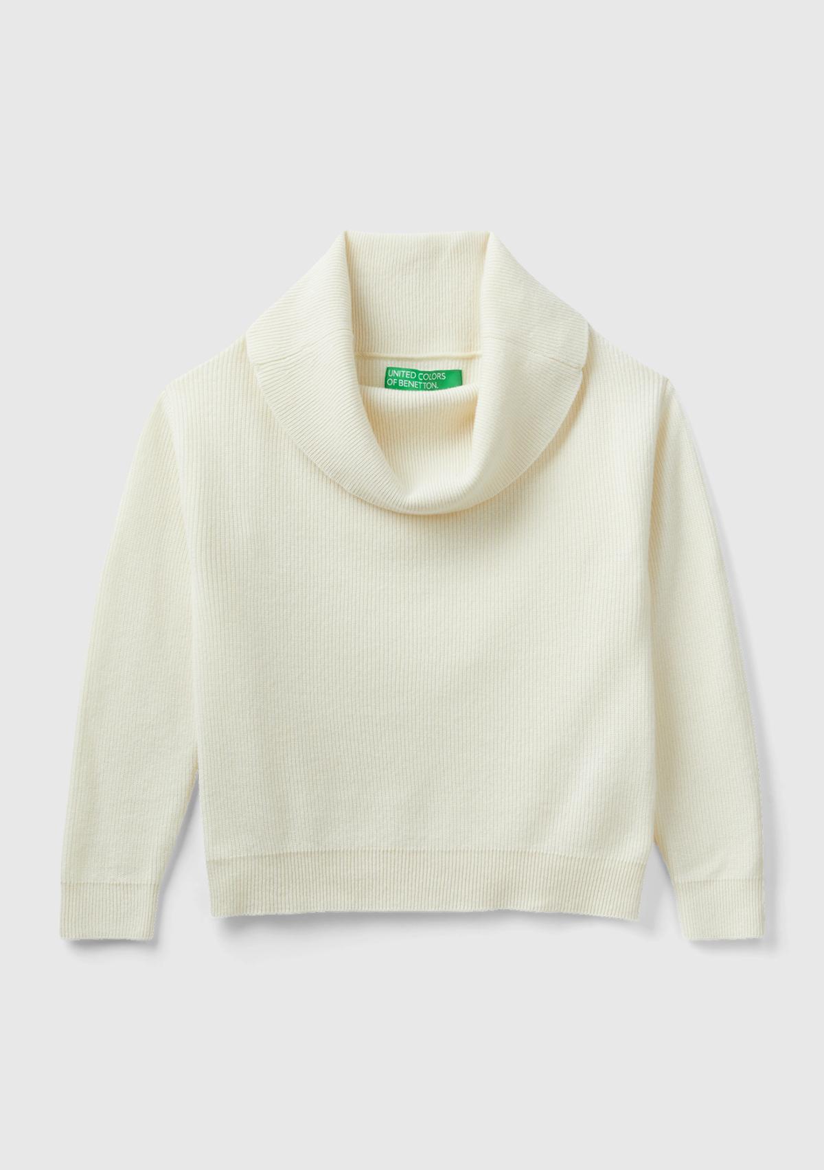 Kadın Vanilya Yün Karışımlı Omzu Açık Kazak