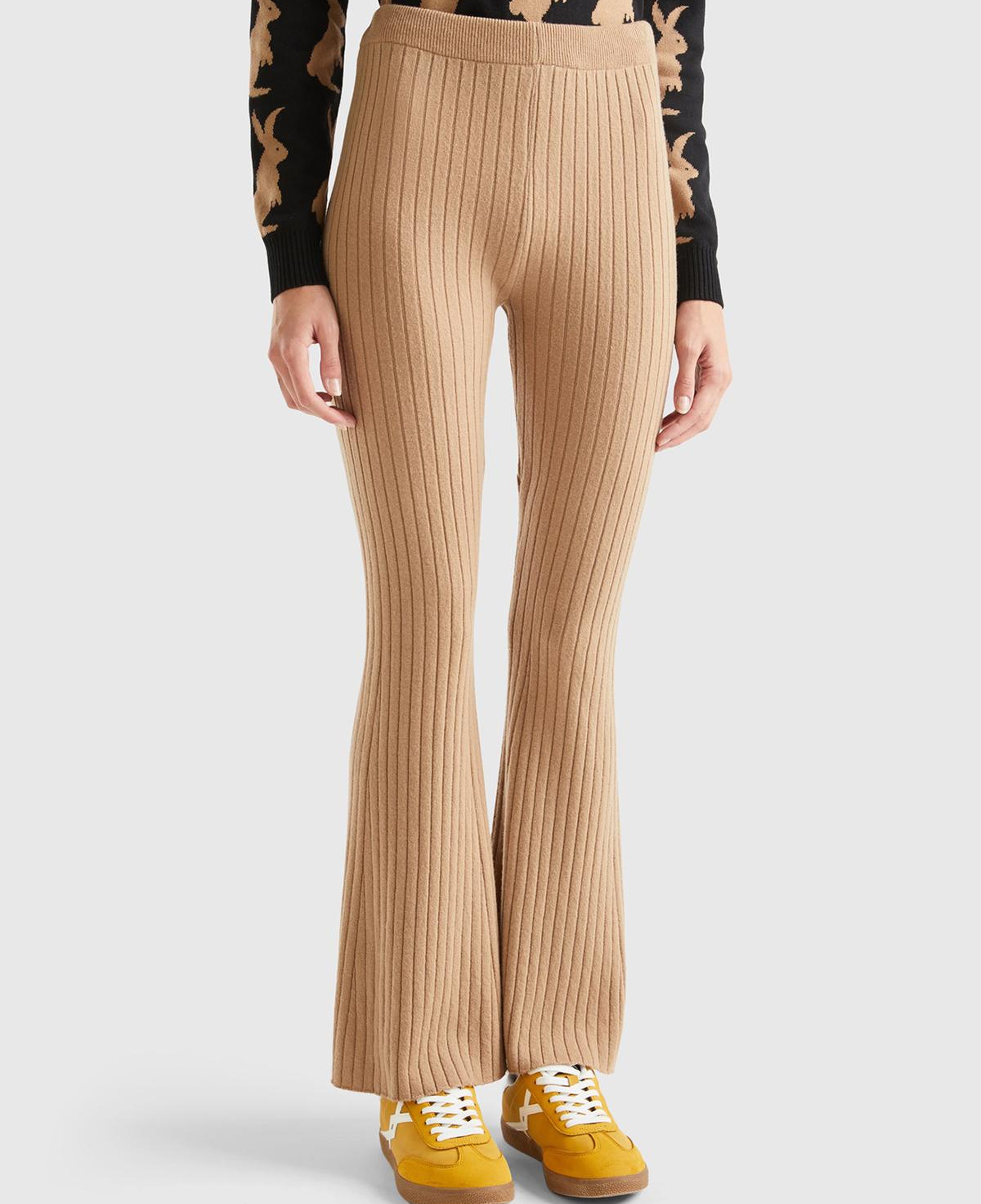 Kadın Taba Yün Karışımlı Regular Fit Triko Pantolon