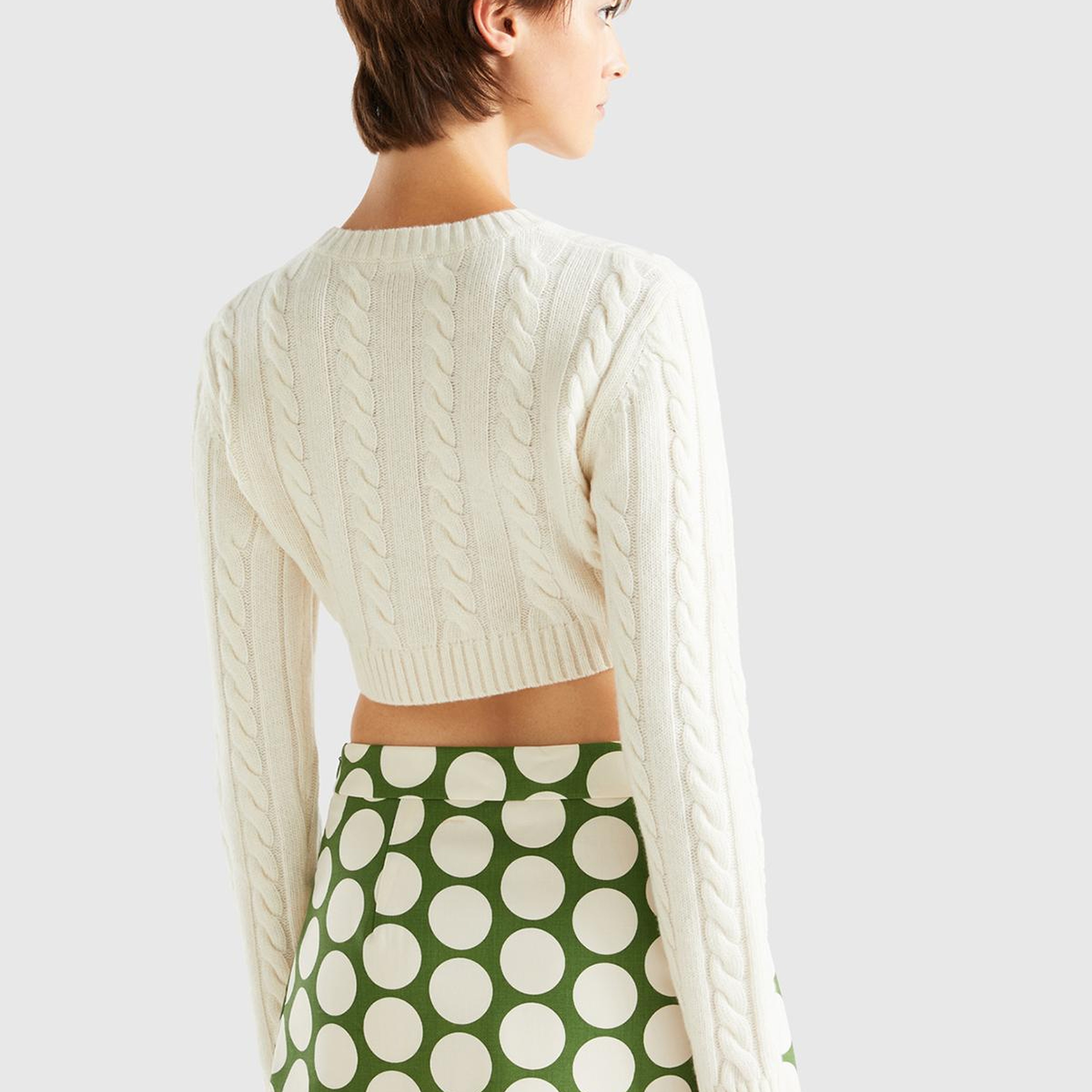 Kadın Vanilya Yün Karışımlı Saç Örgülü Crop Kazak