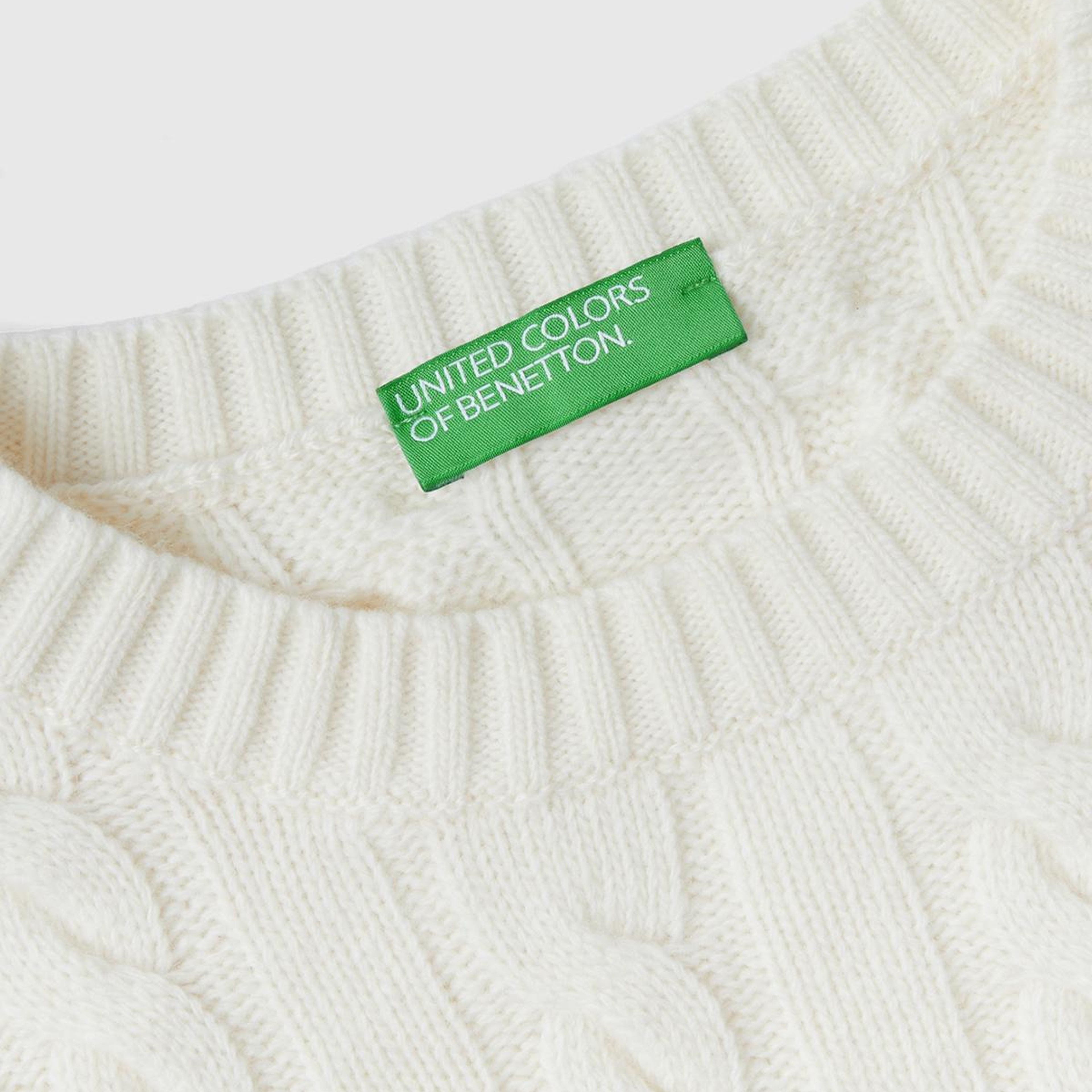 Kadın Vanilya Yün Karışımlı Saç Örgülü Crop Kazak