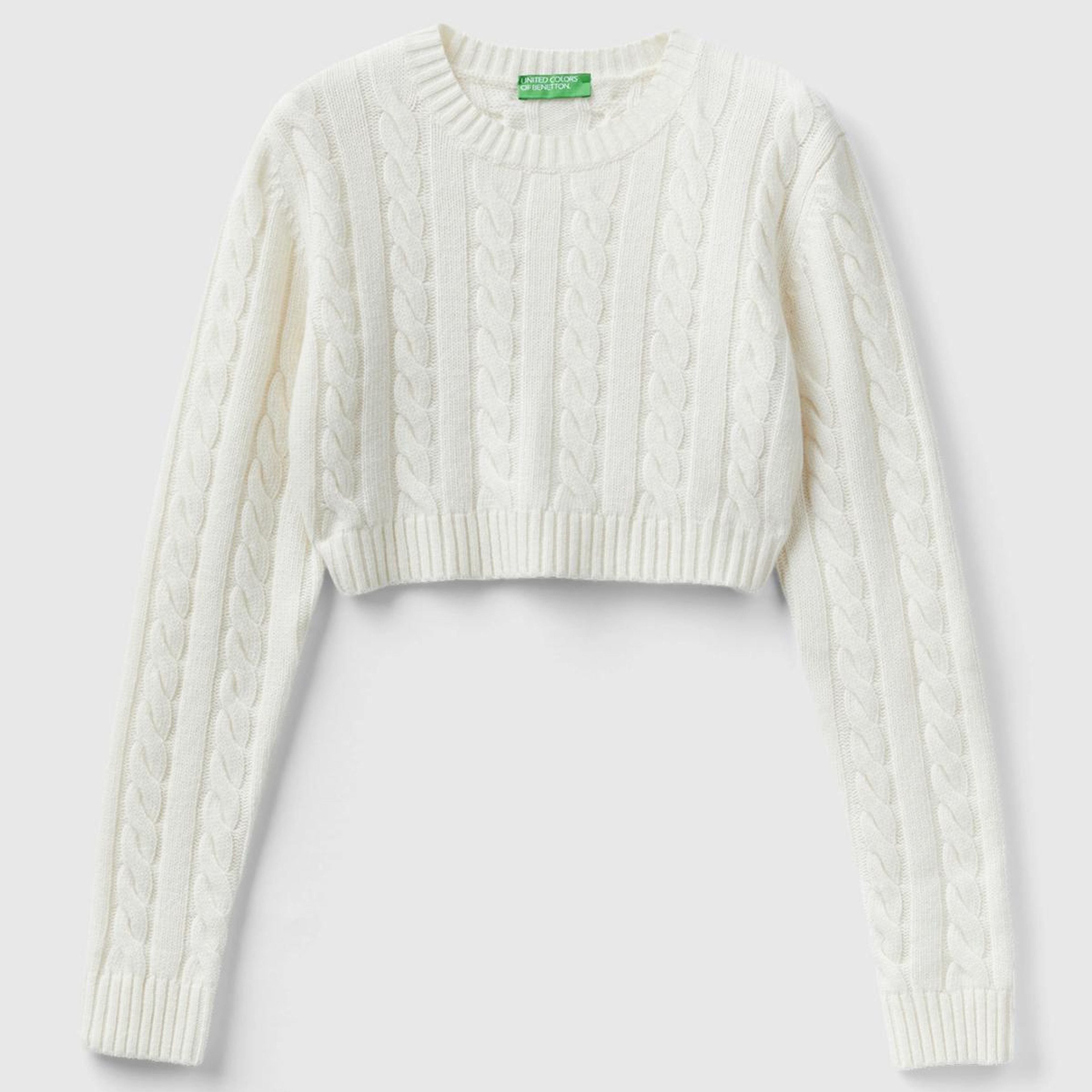 Kadın Vanilya Yün Karışımlı Saç Örgülü Crop Kazak