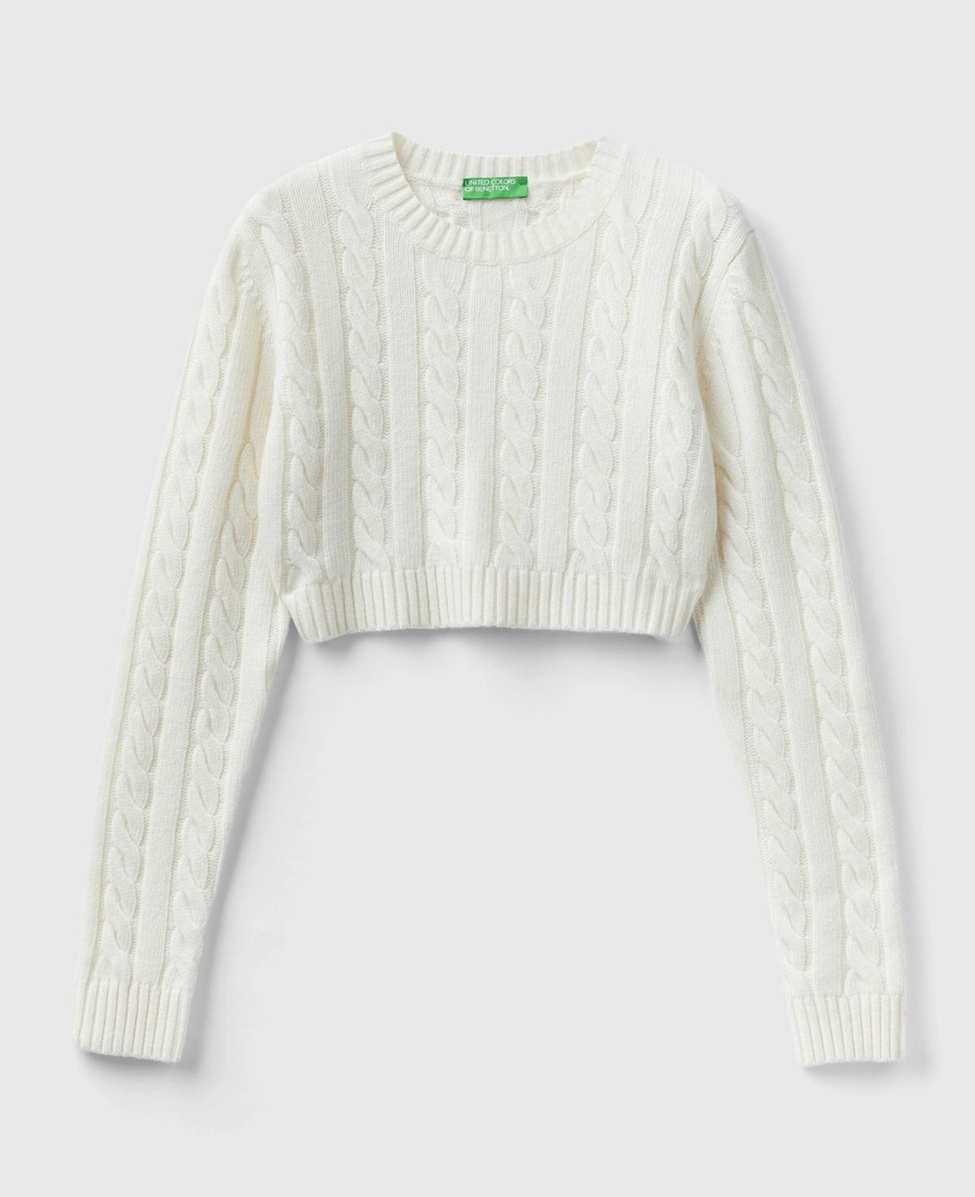 Kadın Vanilya Yün Karışımlı Saç Örgülü Crop Kazak