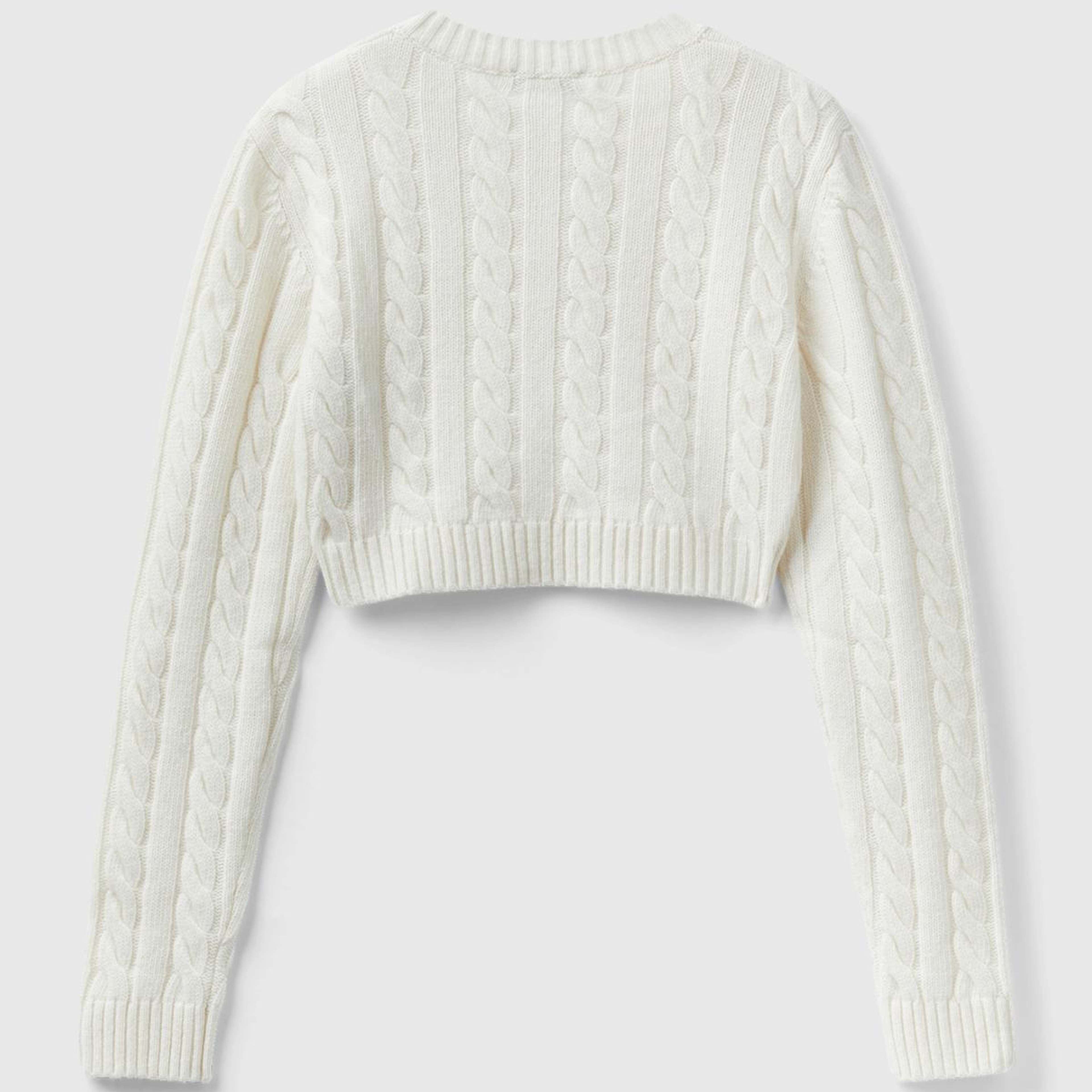 Kadın Vanilya Yün Karışımlı Saç Örgülü Crop Kazak