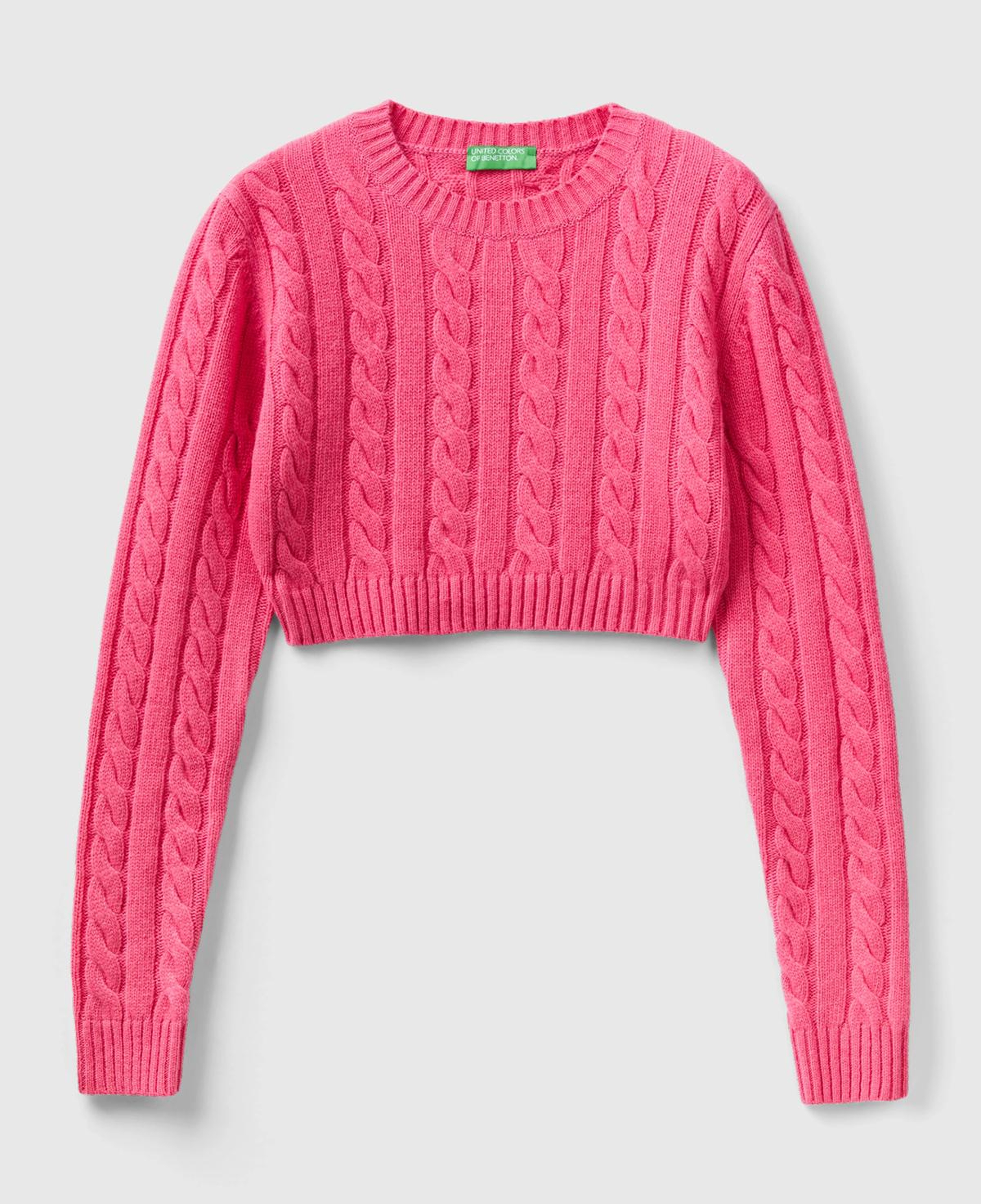 Kadın Gül Kurusu Yün Karışımlı Saç Örgülü Crop Kazak