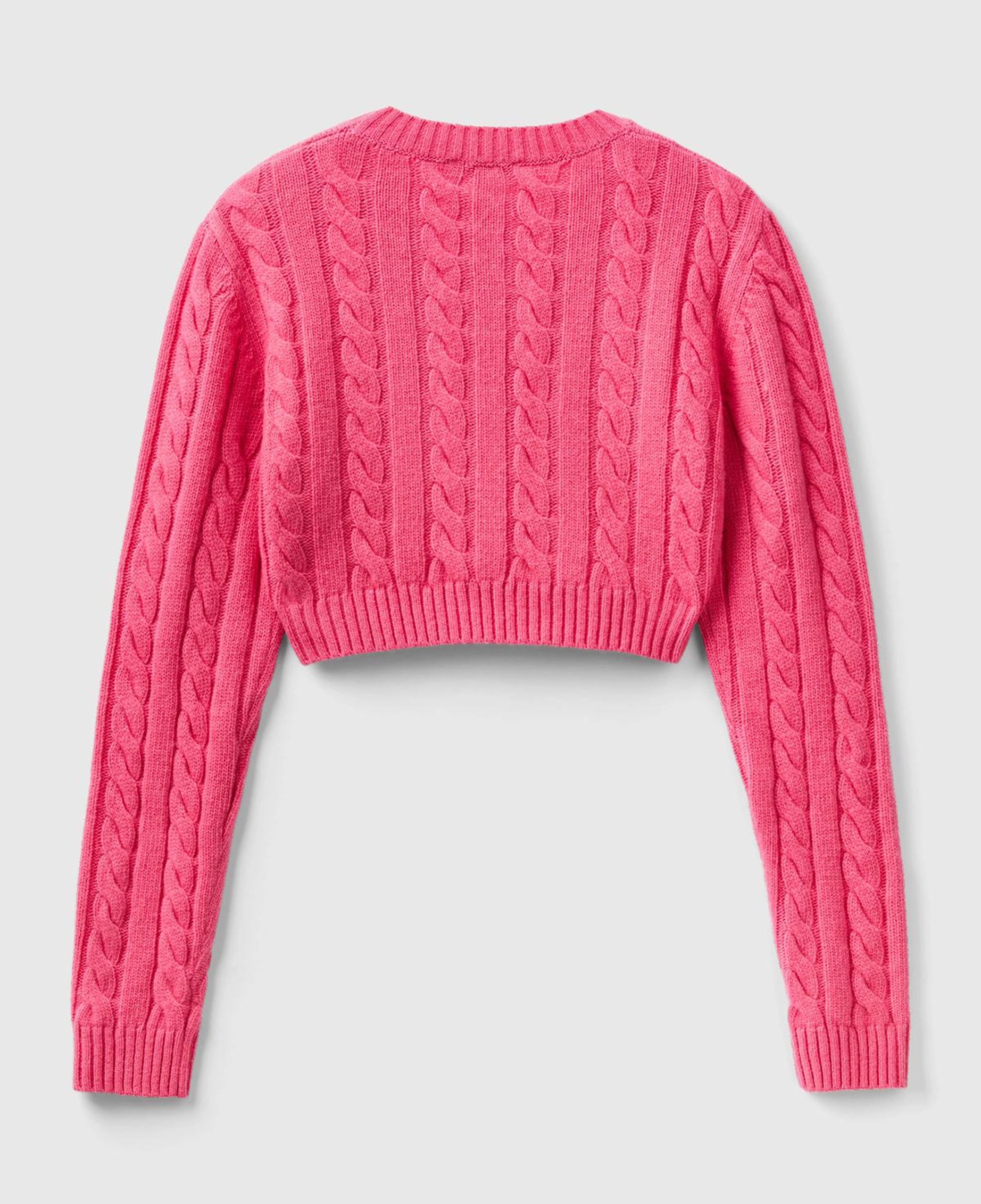 Kadın Gül Kurusu Yün Karışımlı Saç Örgülü Crop Kazak