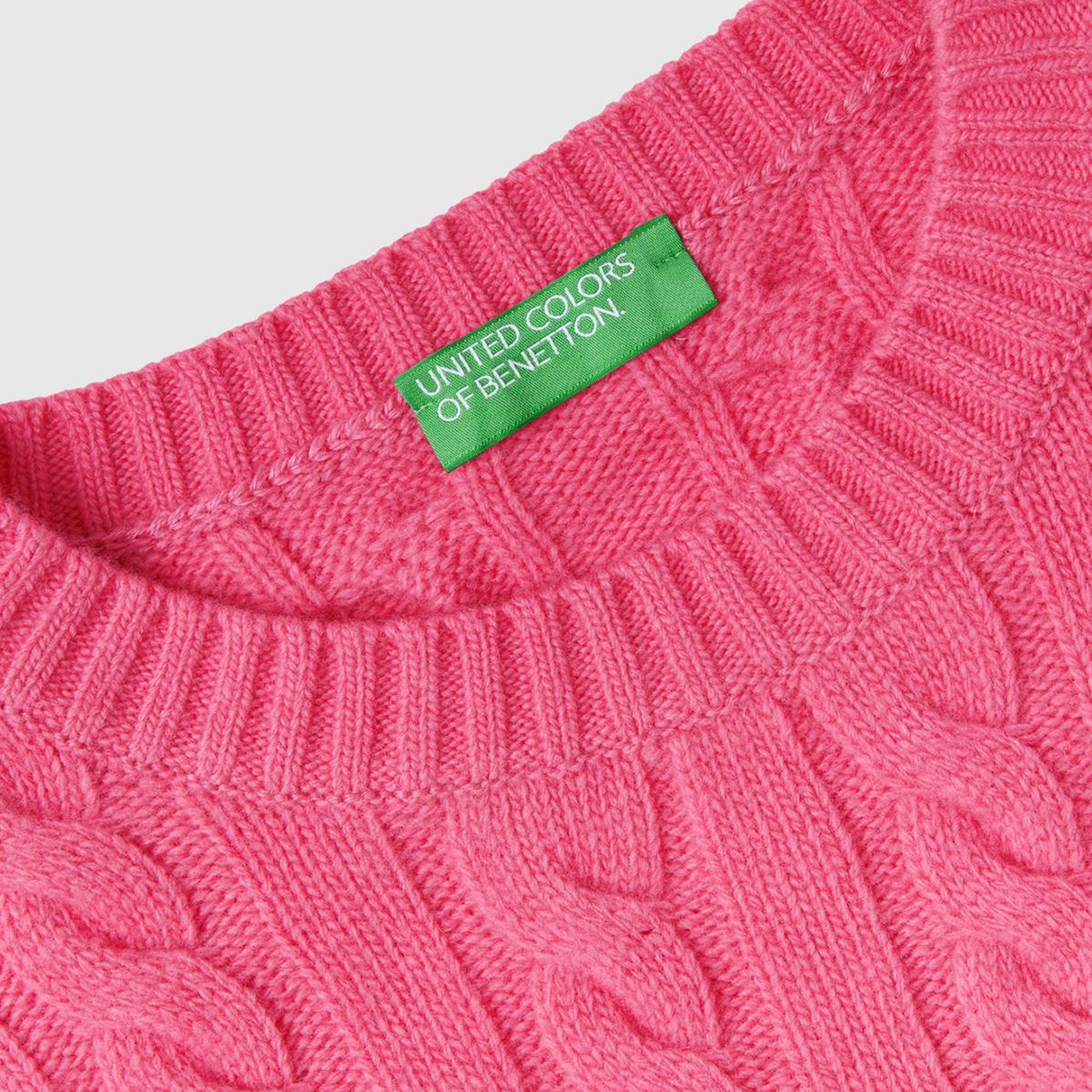 Kadın Gül Kurusu Yün Karışımlı Saç Örgülü Crop Kazak