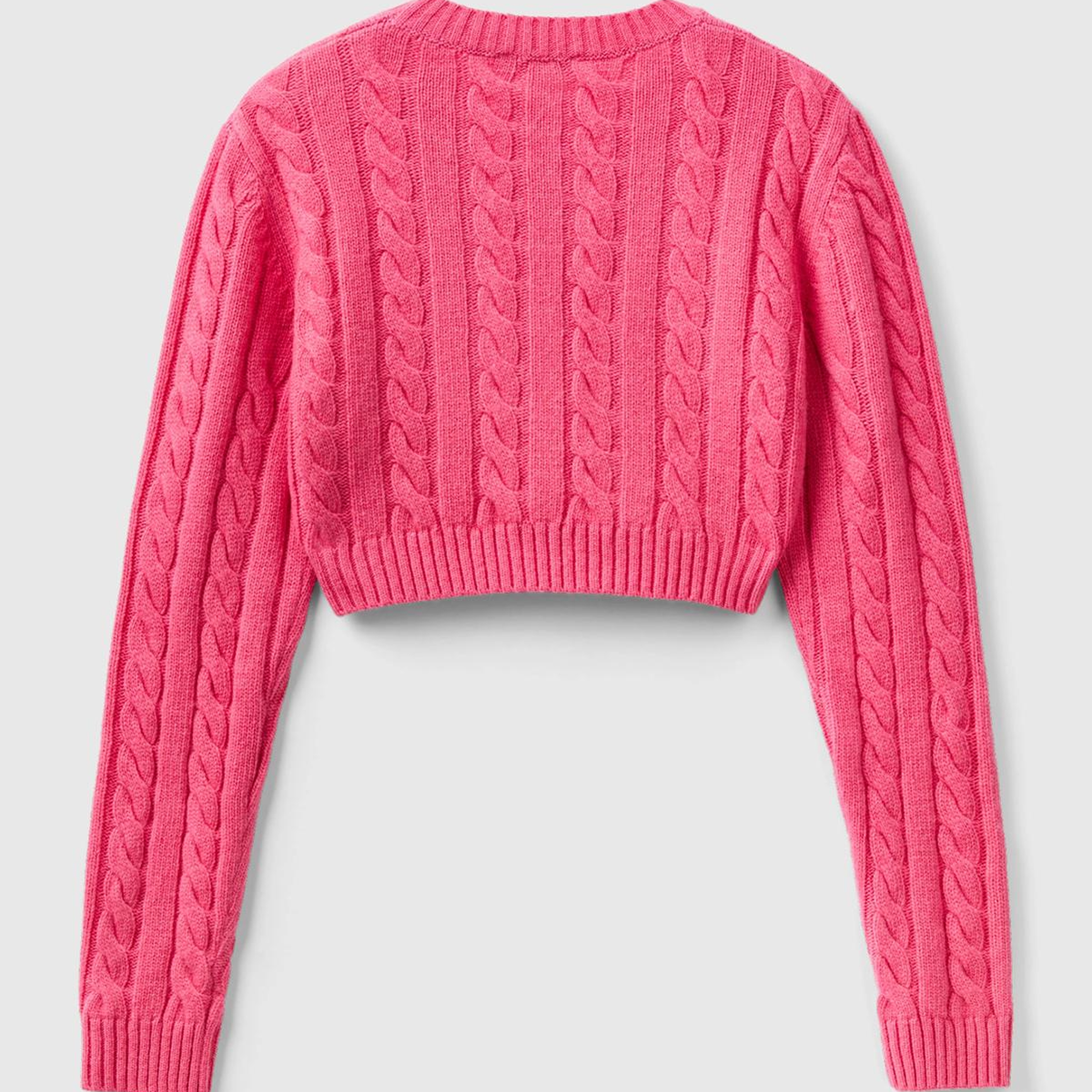 Kadın Gül Kurusu Yün Karışımlı Saç Örgülü Crop Kazak