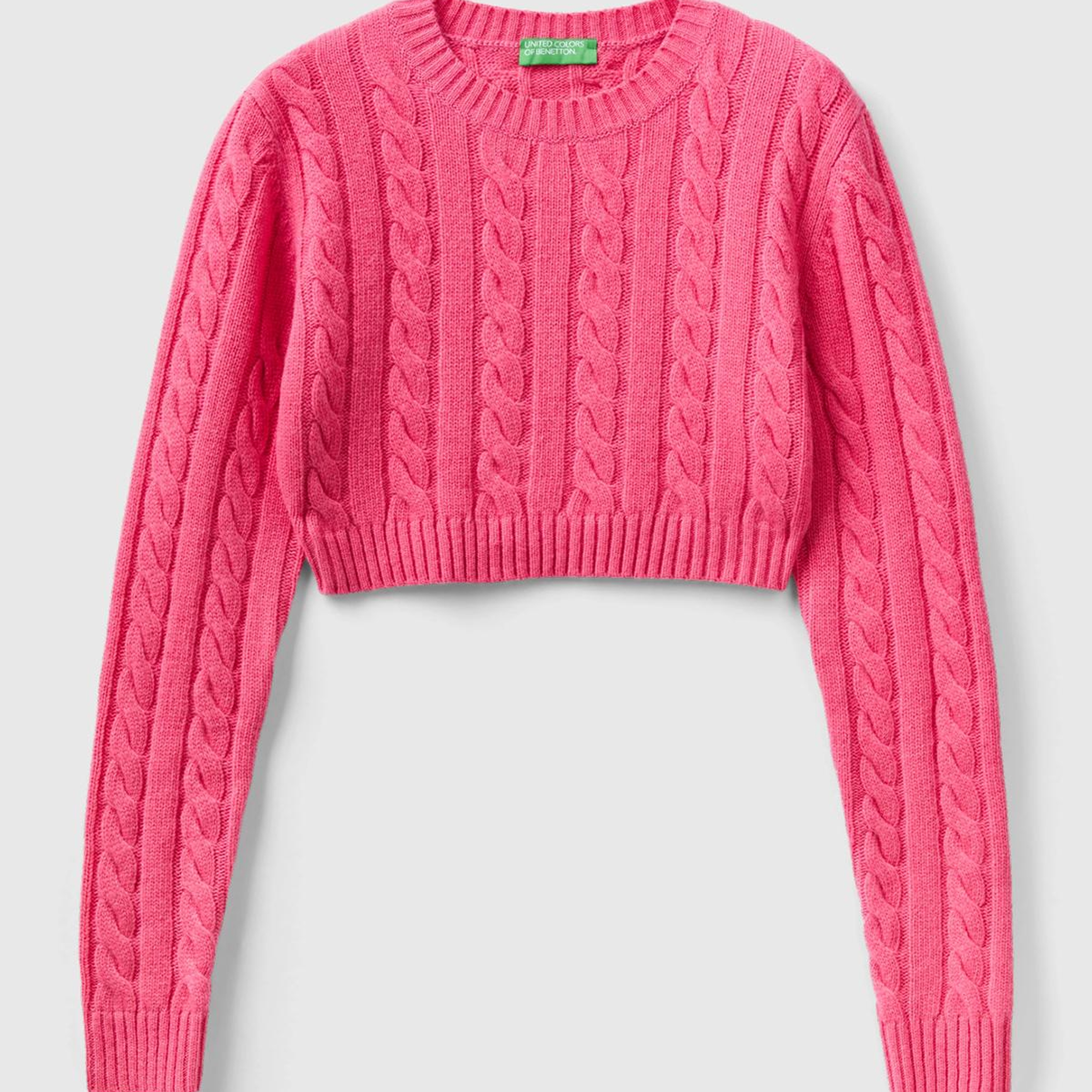 Kadın Gül Kurusu Yün Karışımlı Saç Örgülü Crop Kazak