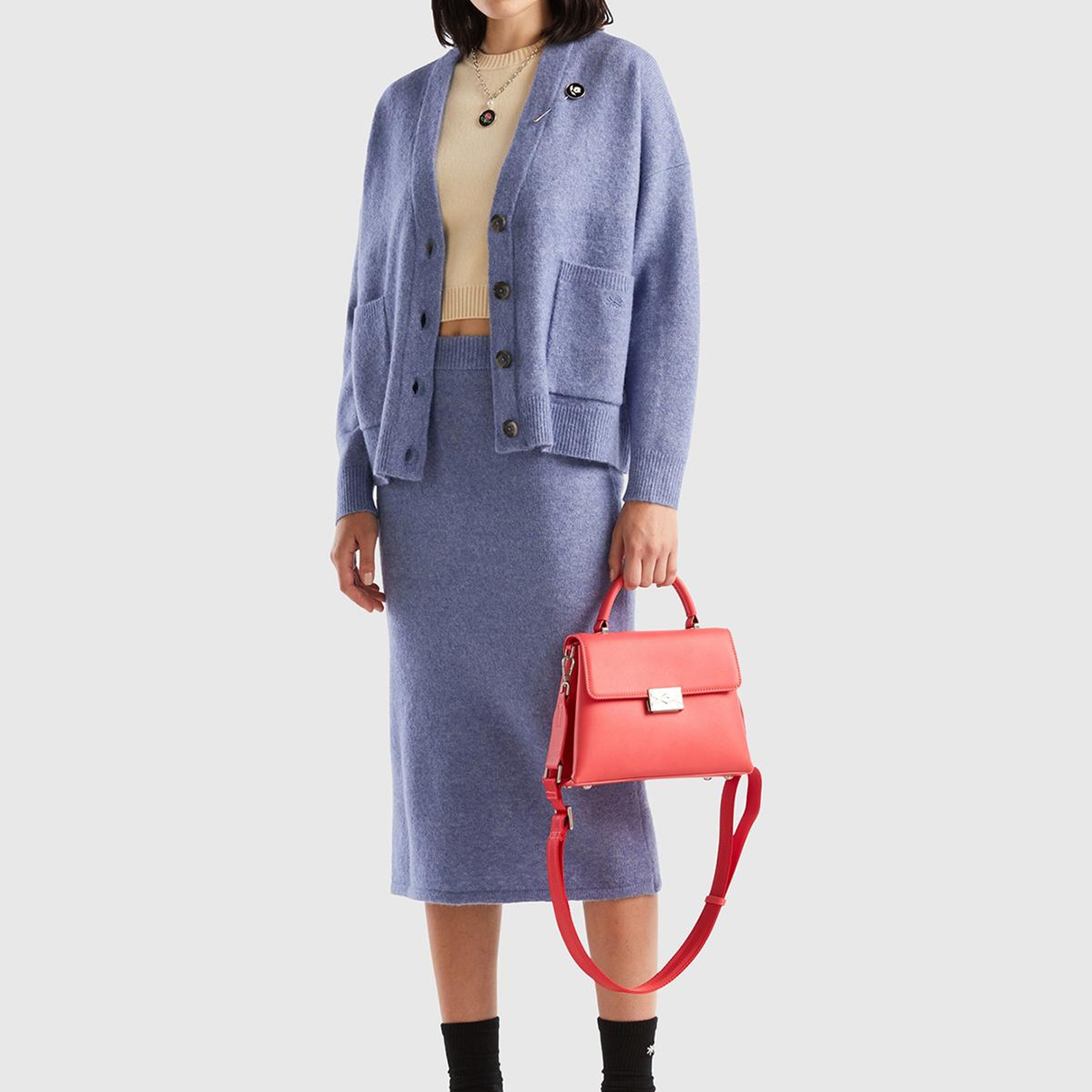 Kadın Havacı Mavi Logolu Midi Boy Triko Etek