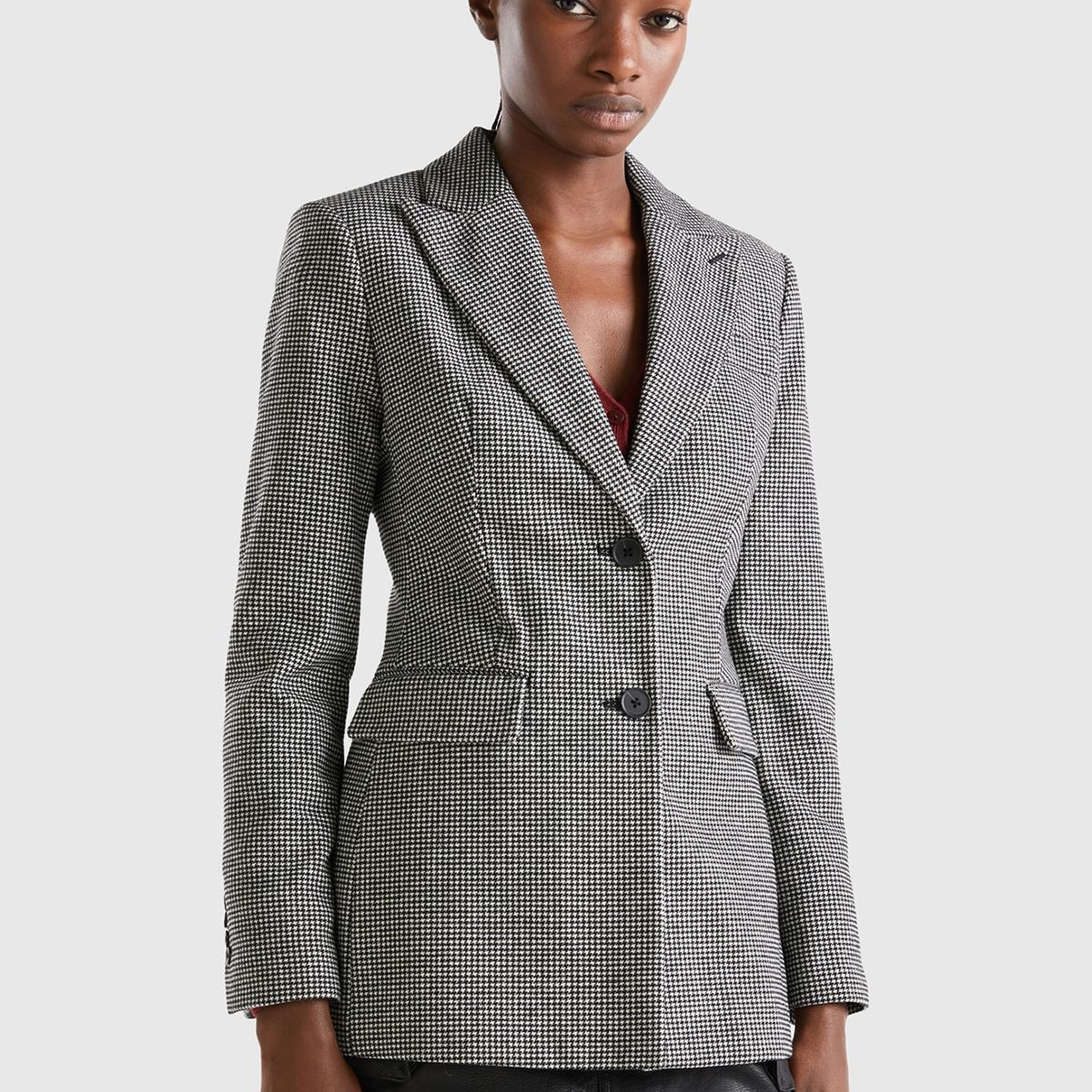 Kadın Siyah- Beyaz 2 Düğmeli Ceket