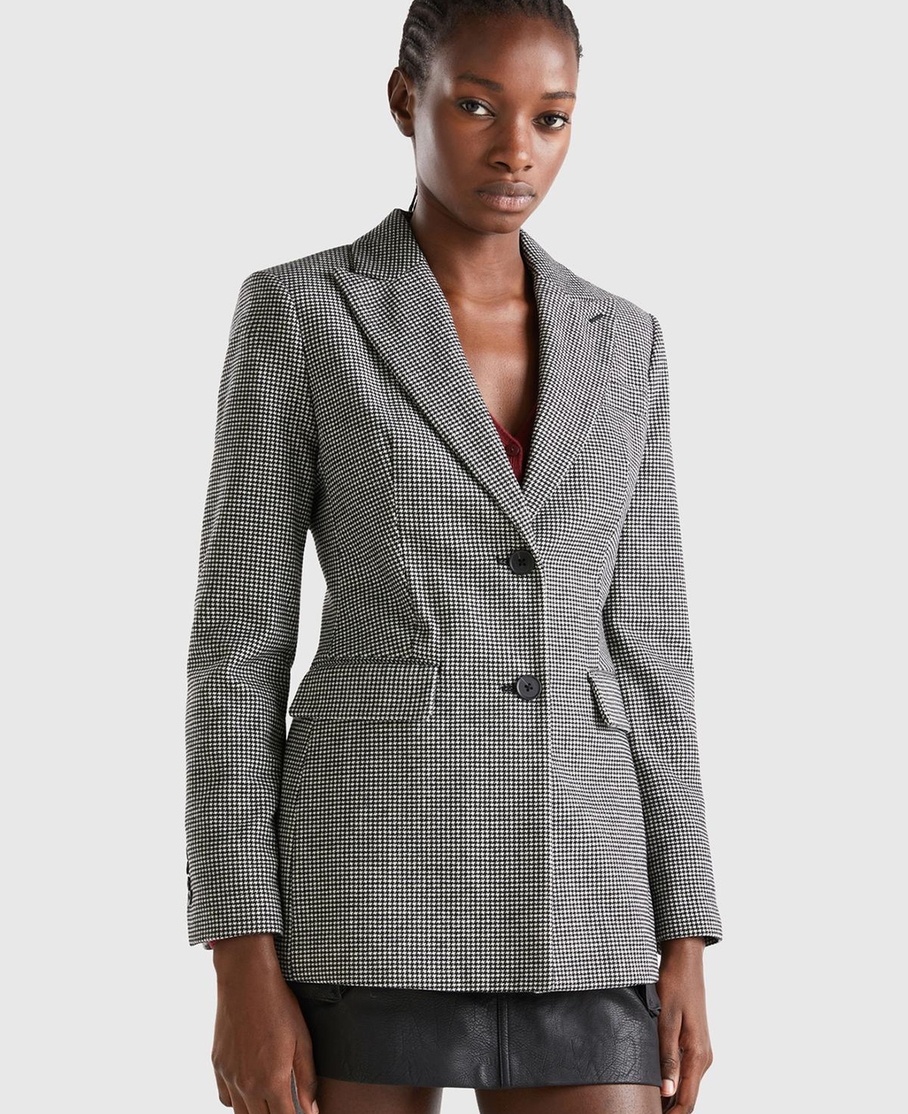 Kadın Siyah- Beyaz 2 Düğmeli Ceket