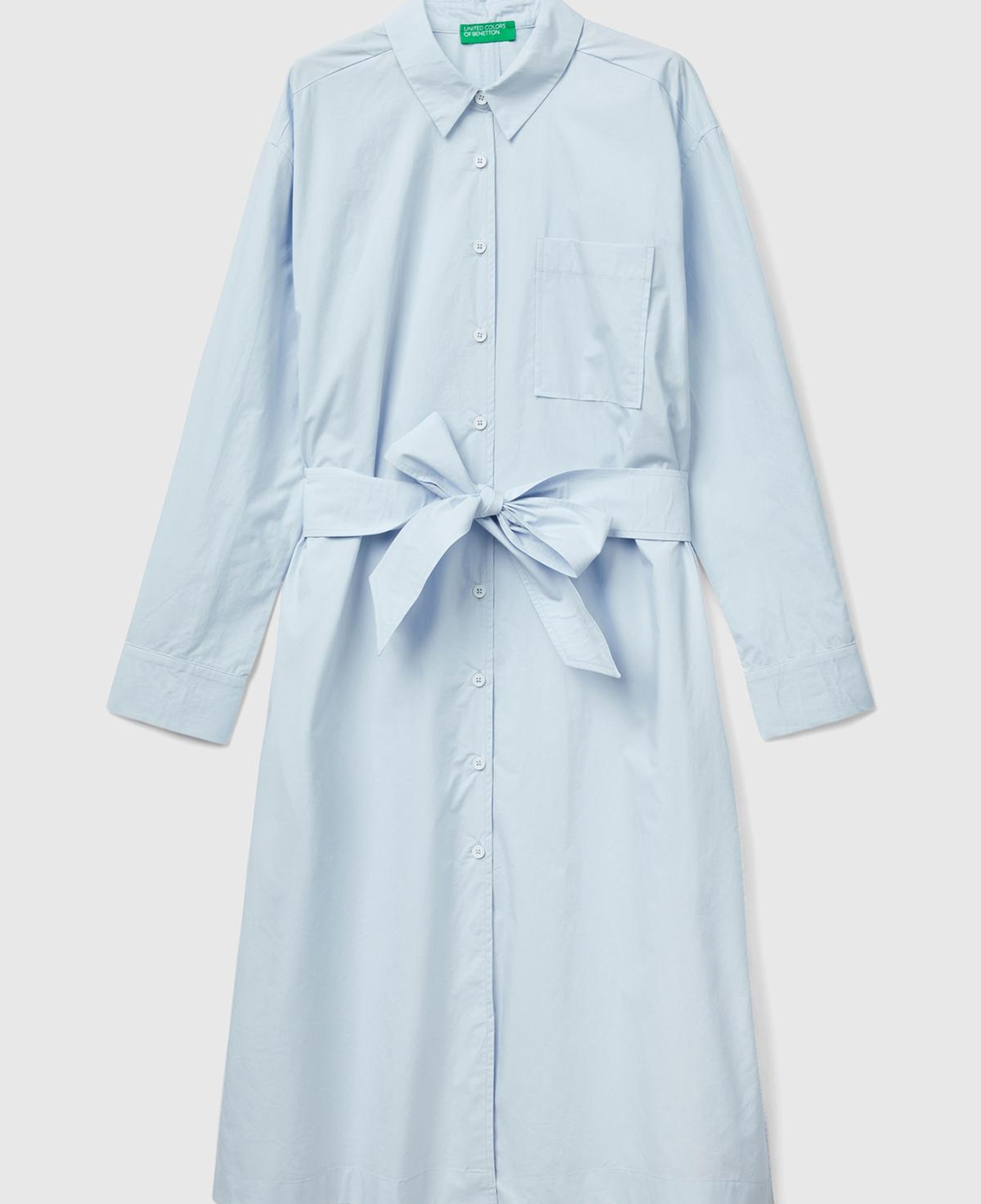 Kadın Soluk Mavi %100 Koton Gömlek Yaka Uzun Kollu Popline Elbise