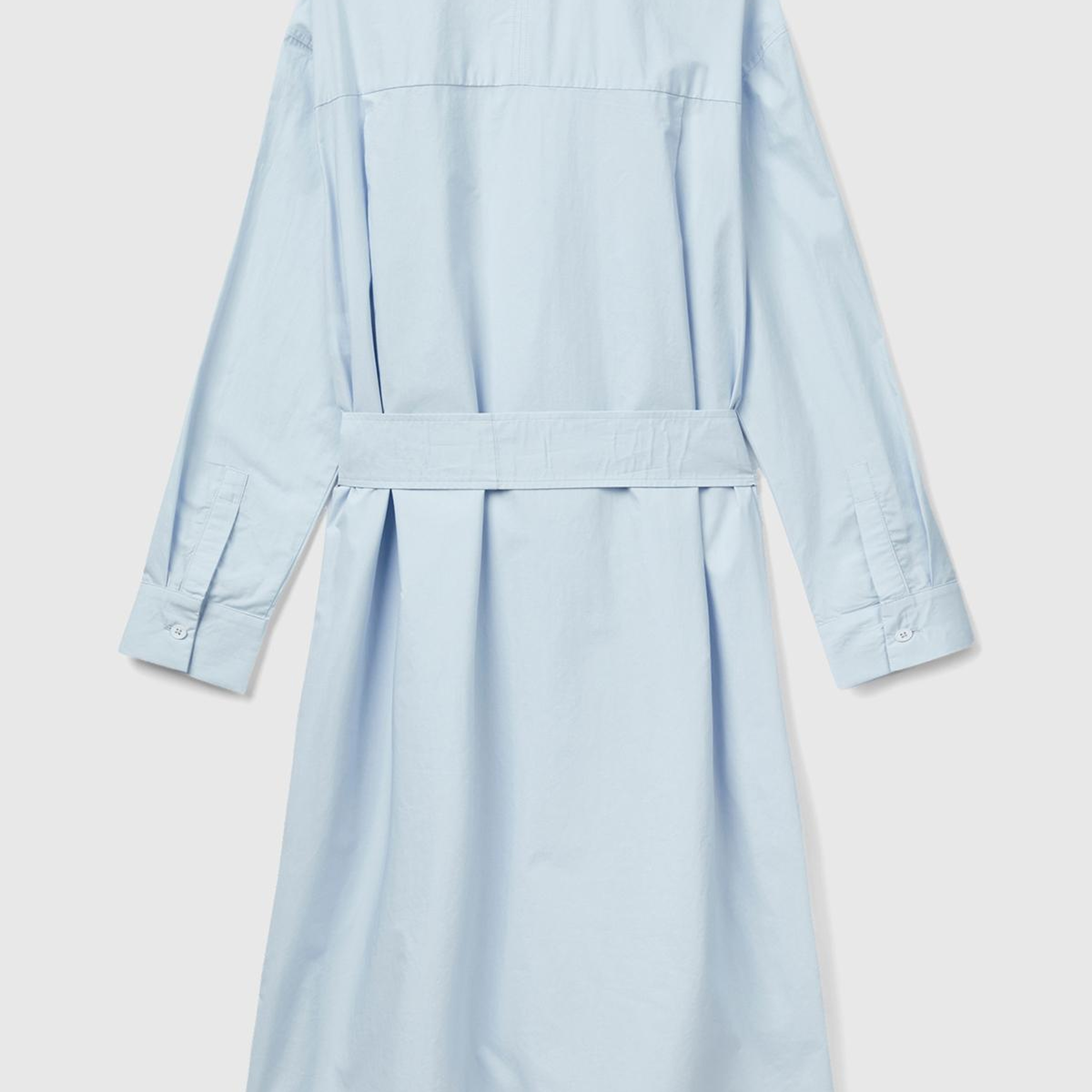 Kadın Soluk Mavi %100 Koton Gömlek Yaka Uzun Kollu Popline Elbise