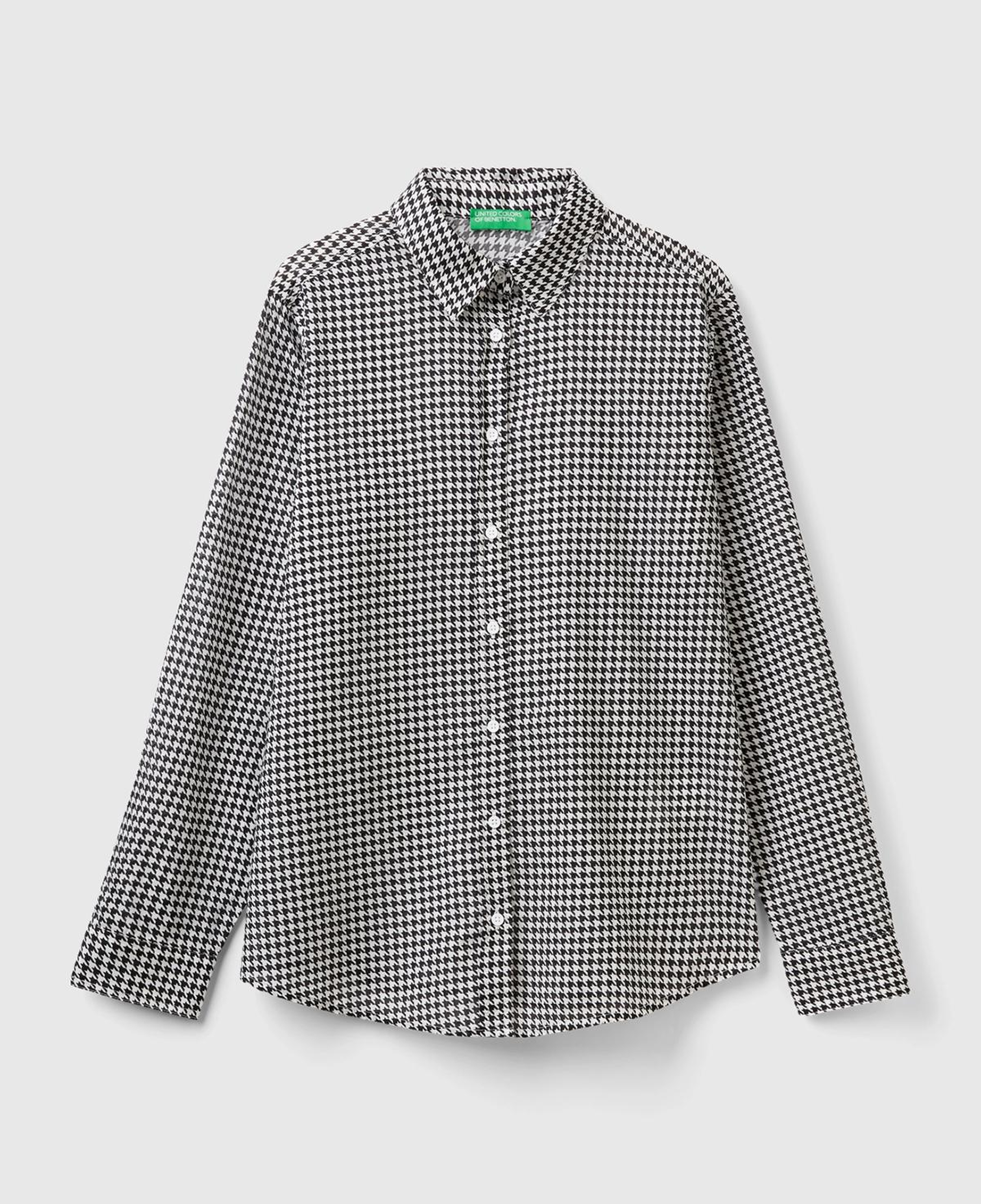 Kadın Siyah-Beyaz Desenli Koton Gömlek