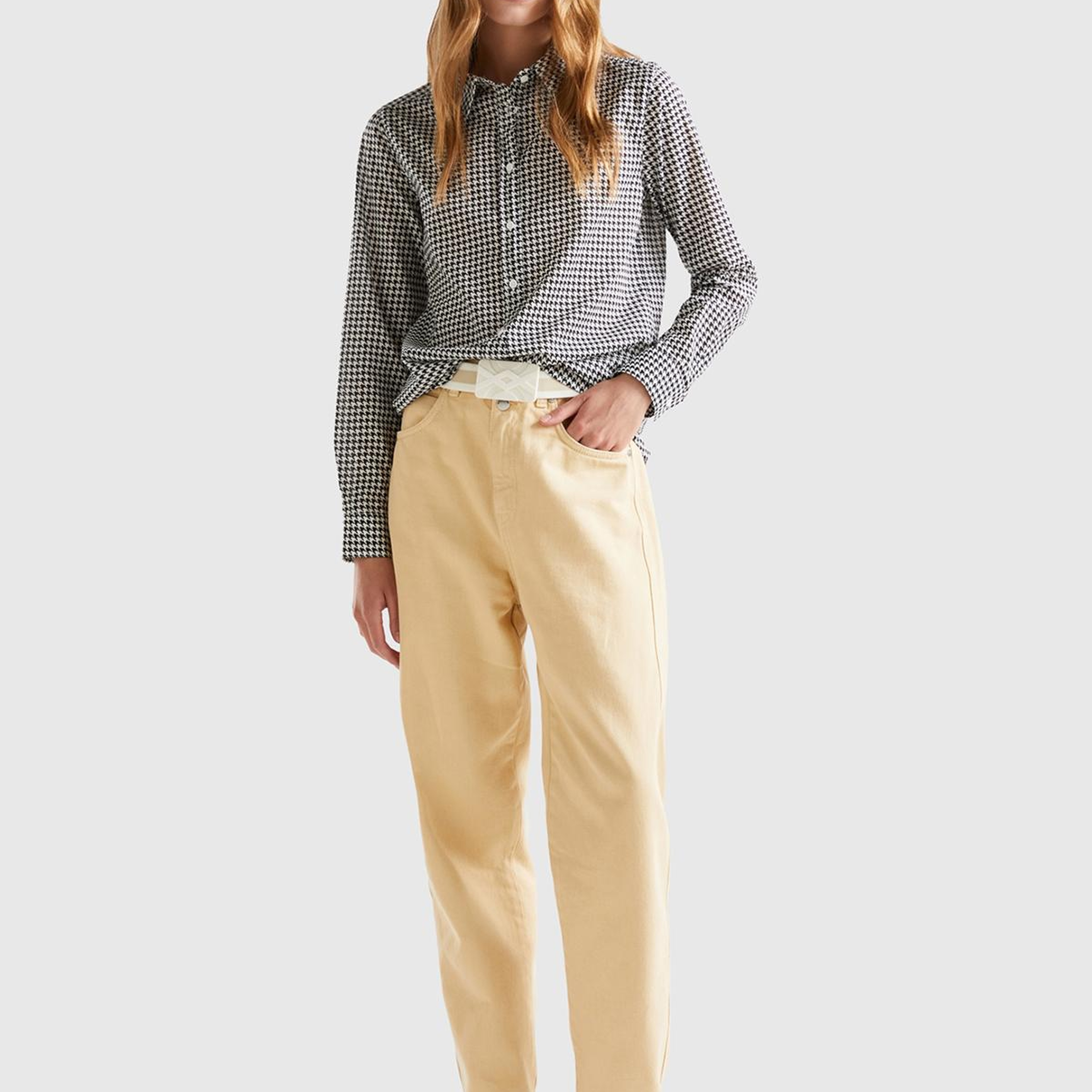 Kadın Siyah-Beyaz Desenli Koton Gömlek