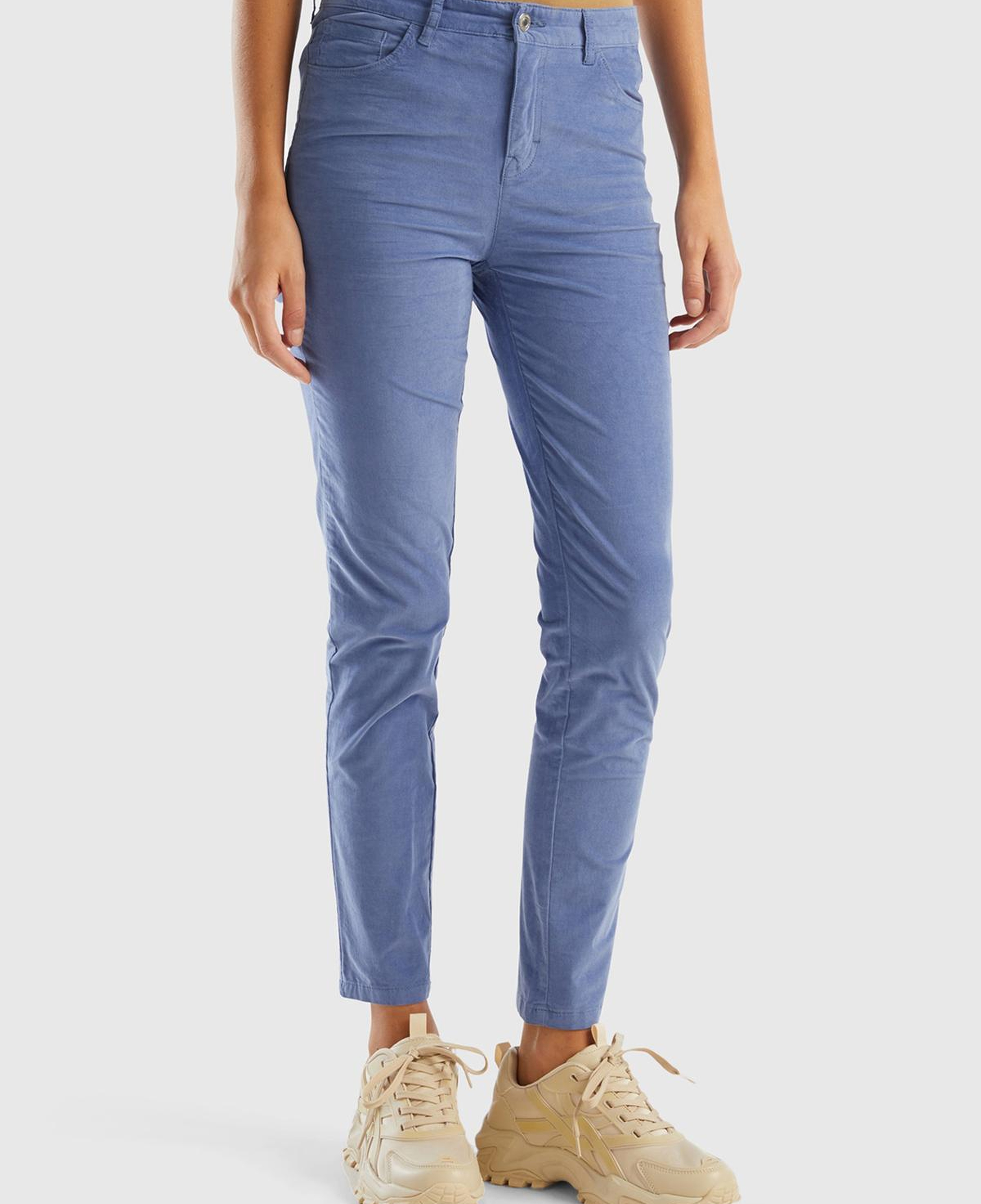 Kadın Havacı Mavi Slim Fit Kadife Pantolon