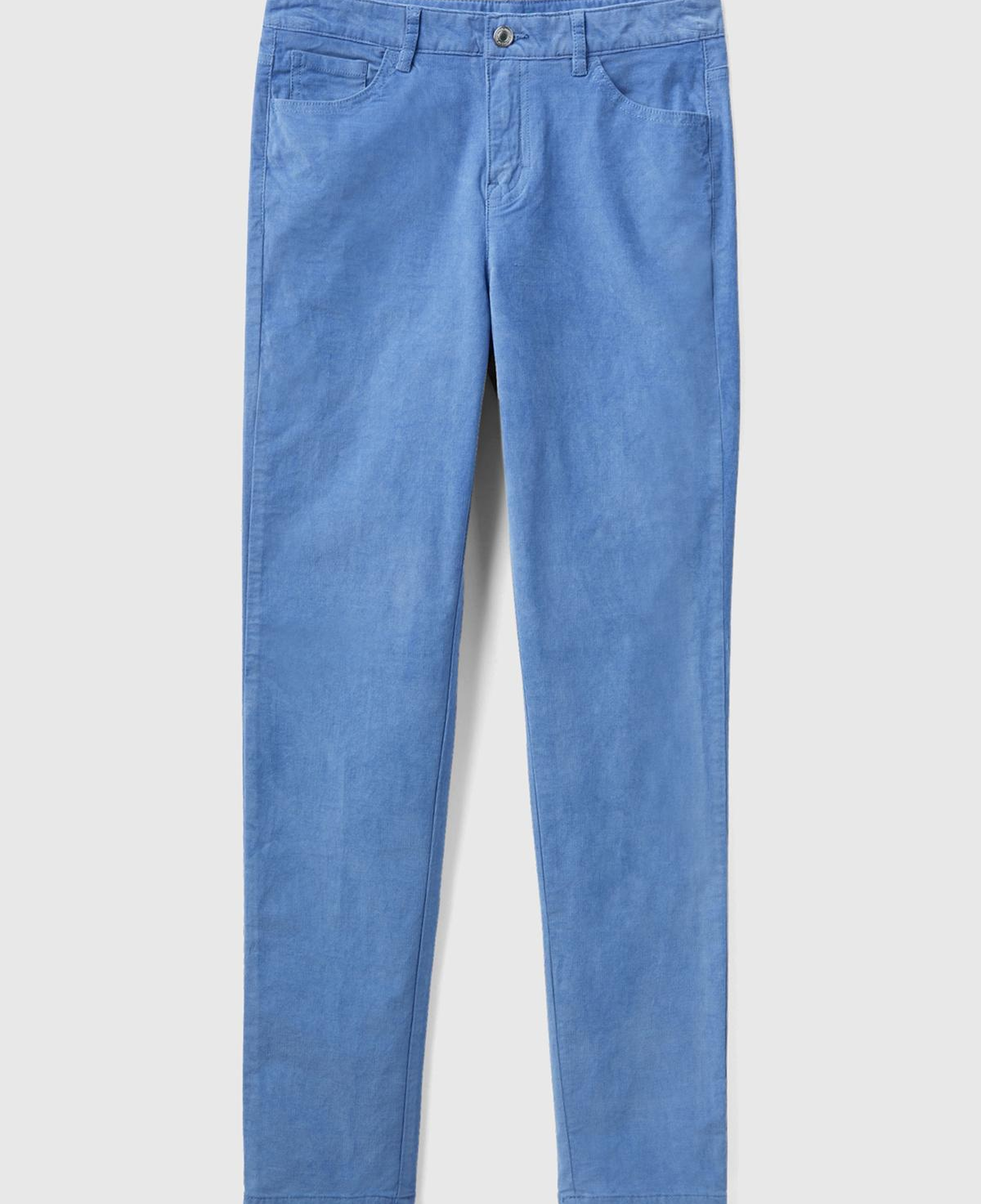 Kadın Havacı Mavi Slim Fit Kadife Pantolon