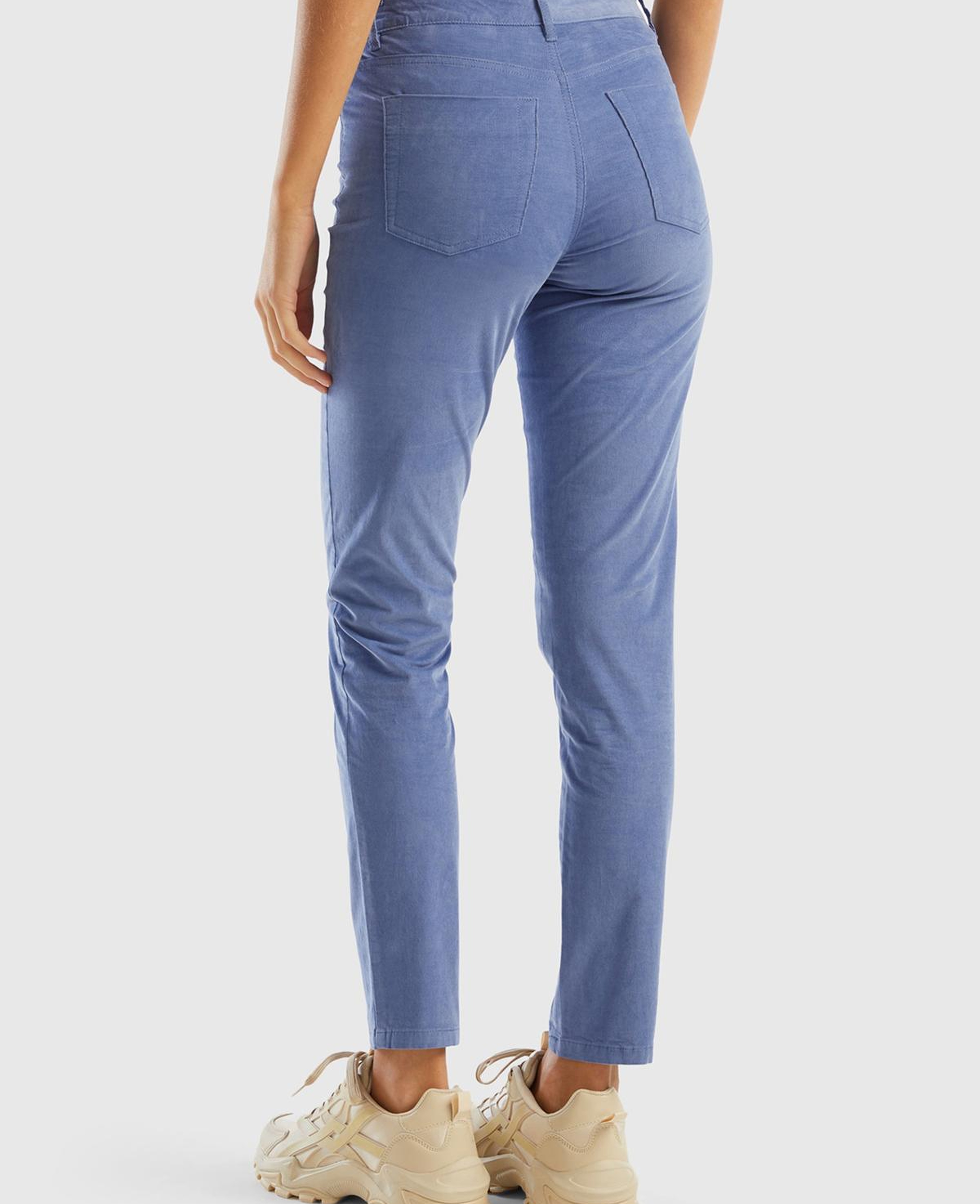 Kadın Havacı Mavi Slim Fit Kadife Pantolon