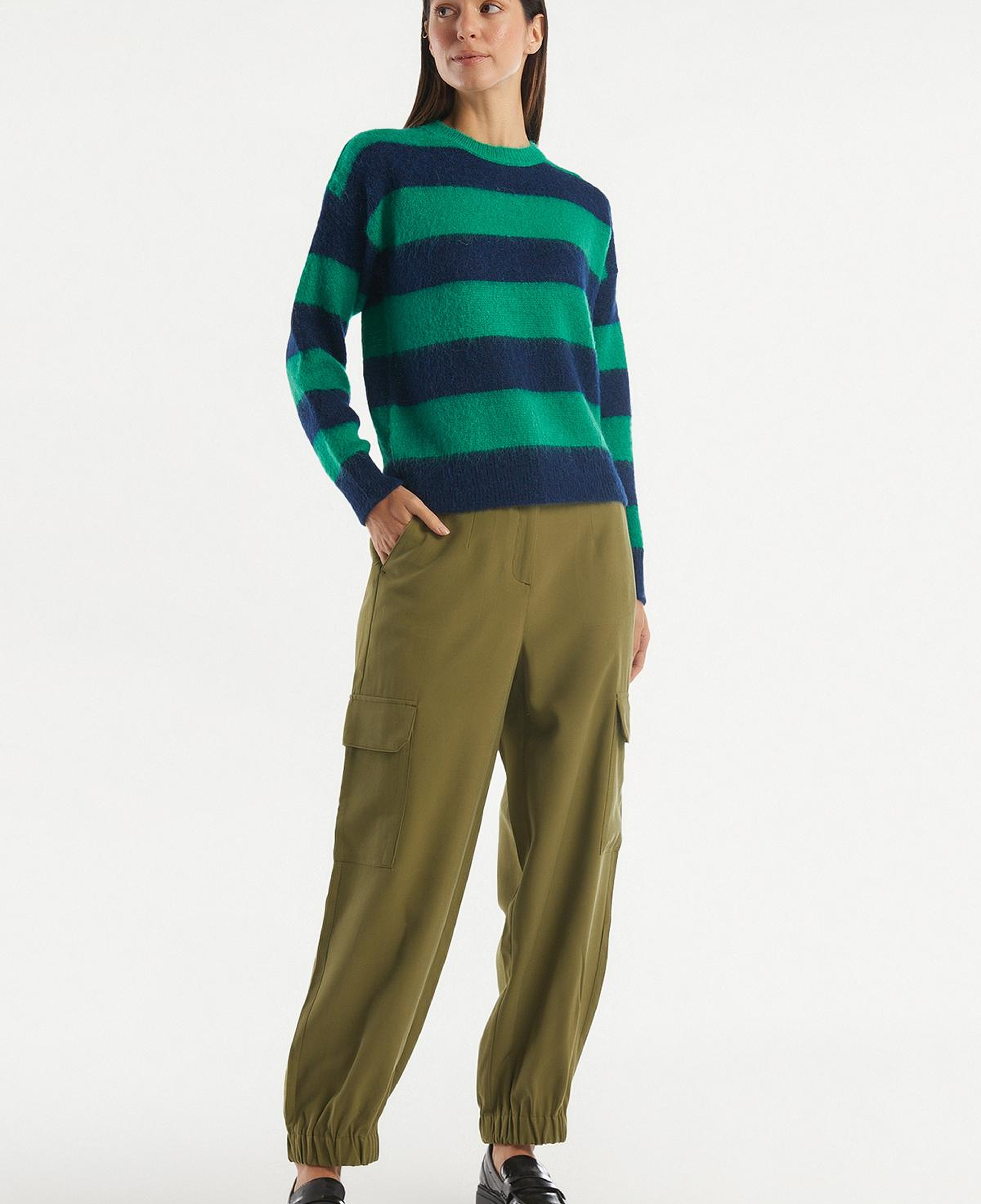 Kadın Zeytin Yeşili Bilekten Lastikli Kargo Pantolon