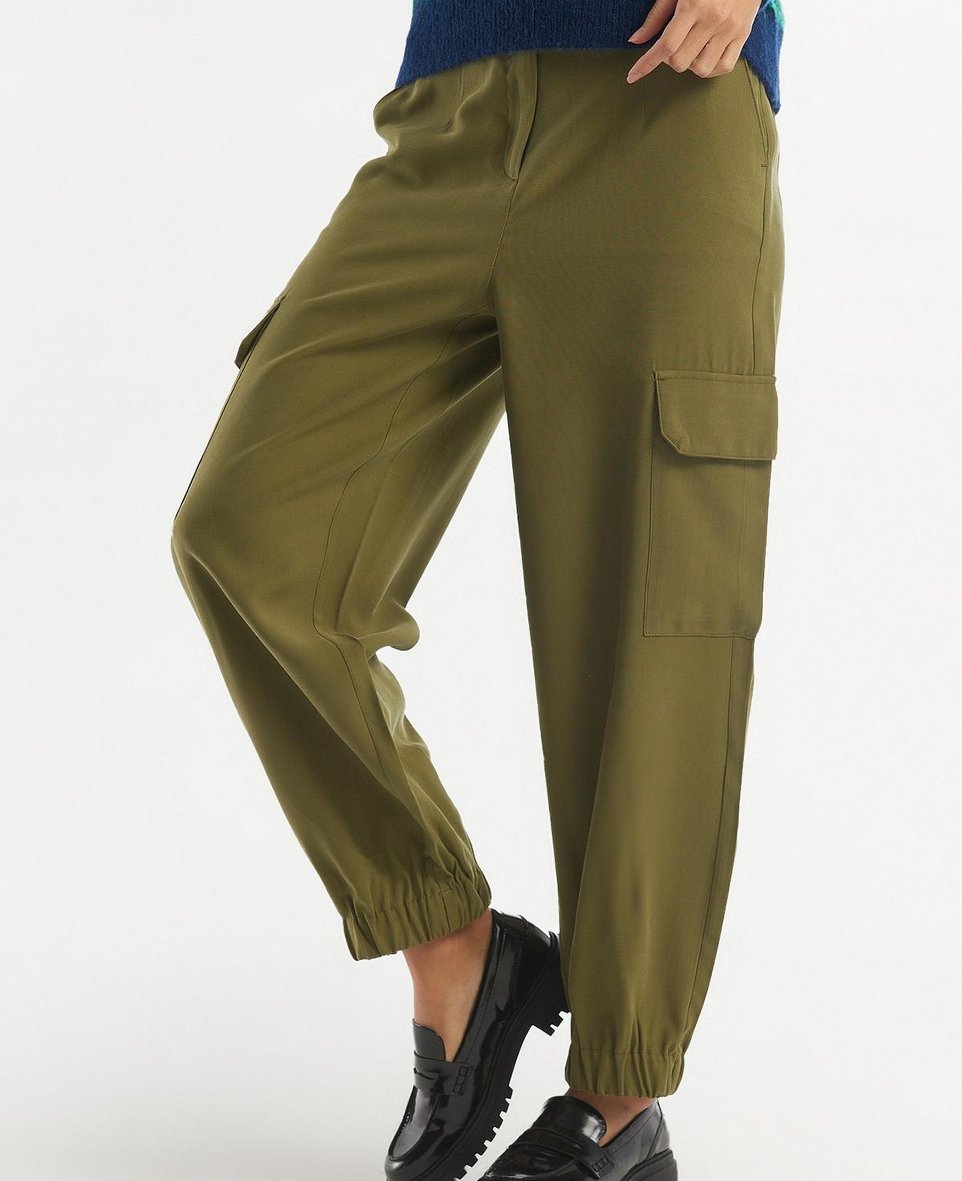 Kadın Zeytin Yeşili Bilekten Lastikli Kargo Pantolon