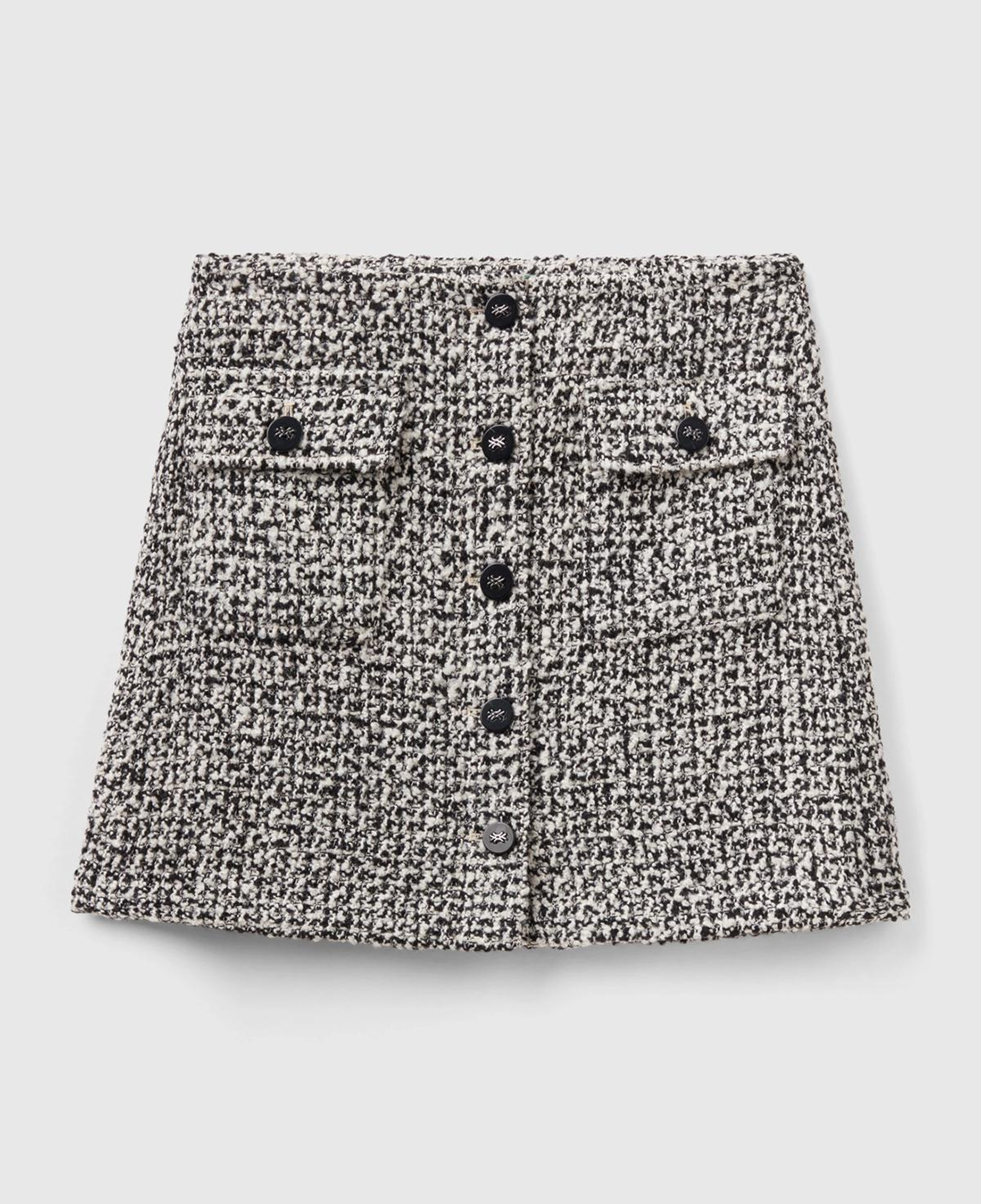 Kadın Siyah-Beyaz Yün Karışımlı Tüvit Mini Etek