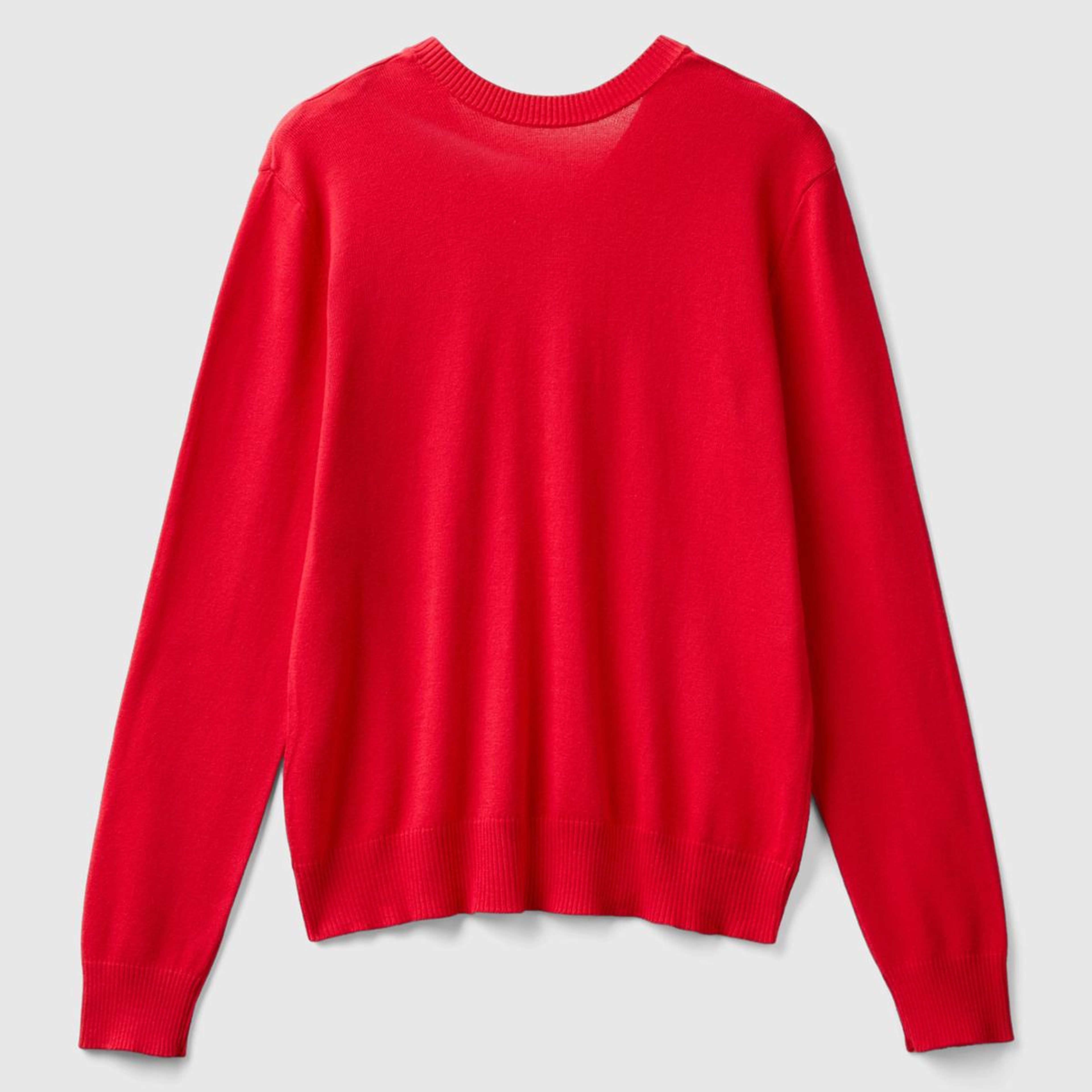 Kadın Kırmızı Pamuk ve Modal Karışımlı Önü V Arkası Yuvarlak Yaka Kazak