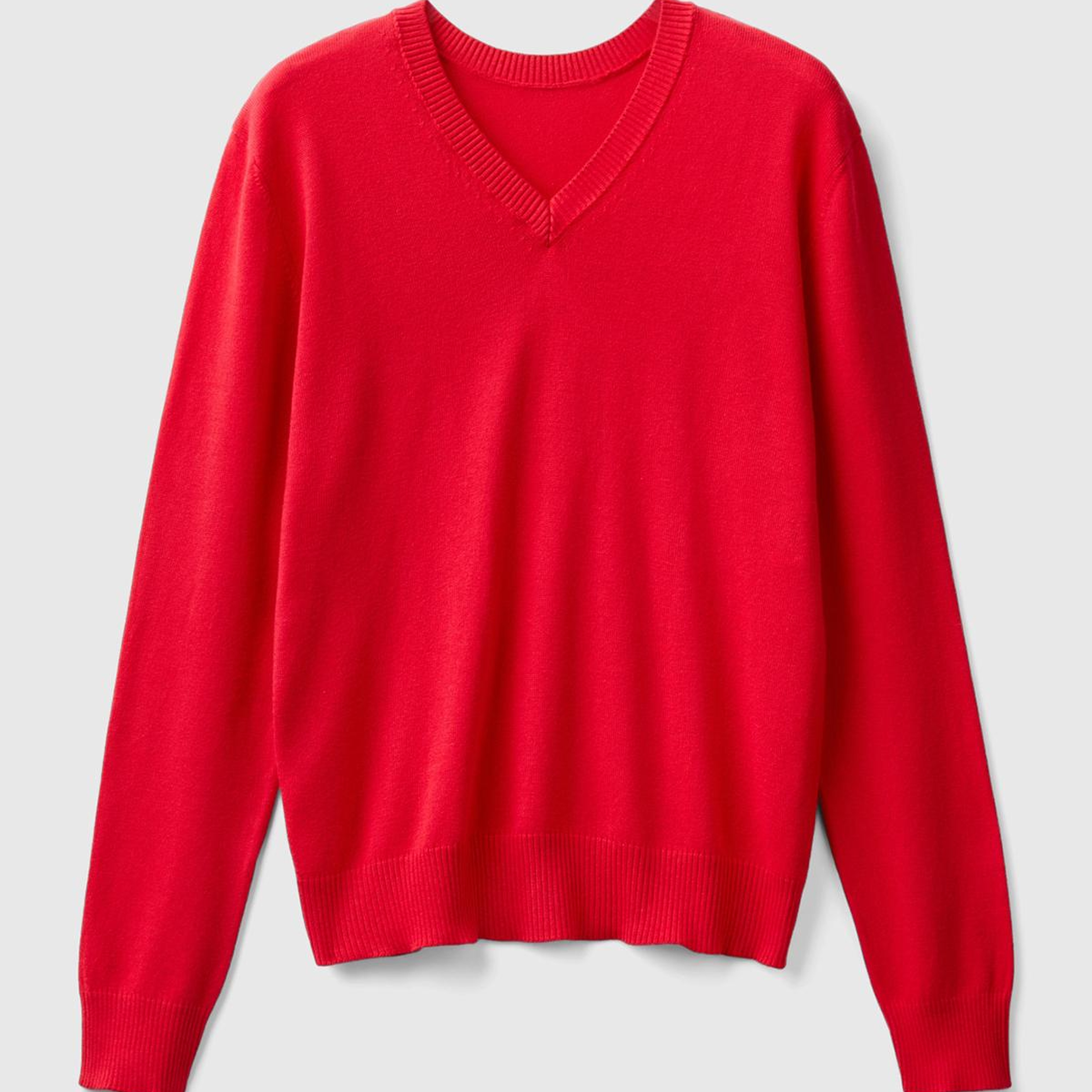 Kadın Kırmızı Pamuk ve Modal Karışımlı Önü V Arkası Yuvarlak Yaka Kazak