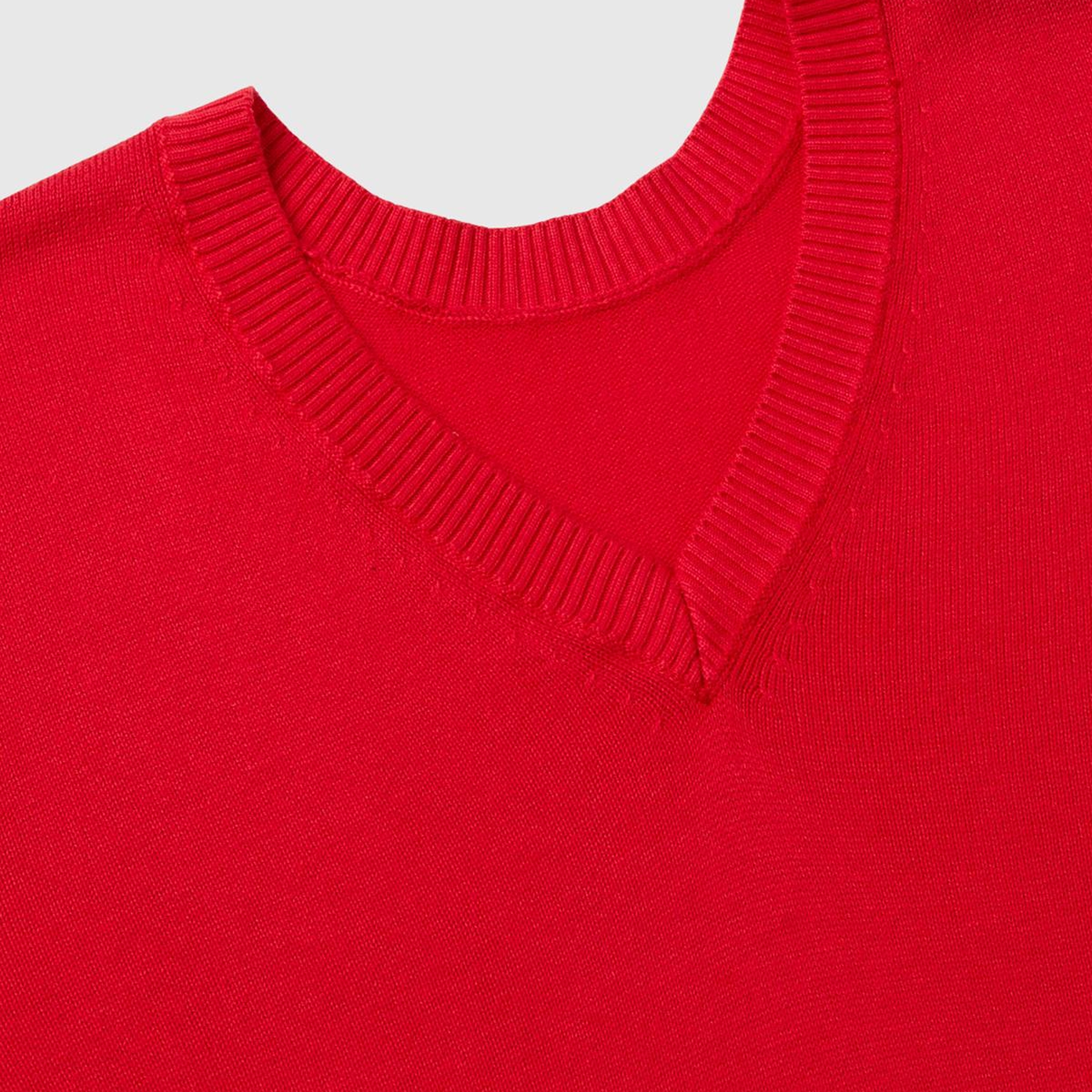 Kadın Kırmızı Pamuk ve Modal Karışımlı Önü V Arkası Yuvarlak Yaka Kazak