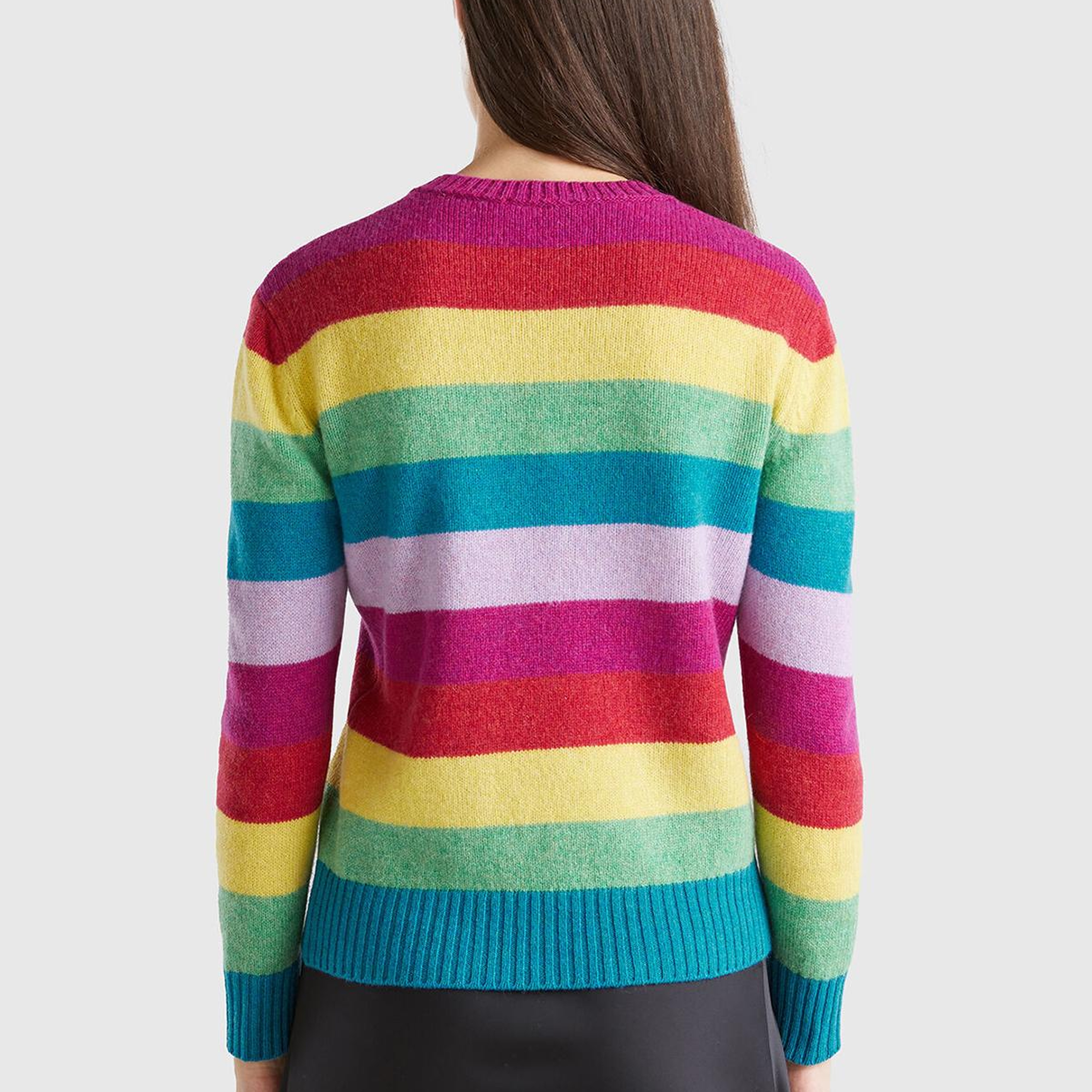 Kadın Çok Renkli %100 Yün Çizgili Shetland Kazak