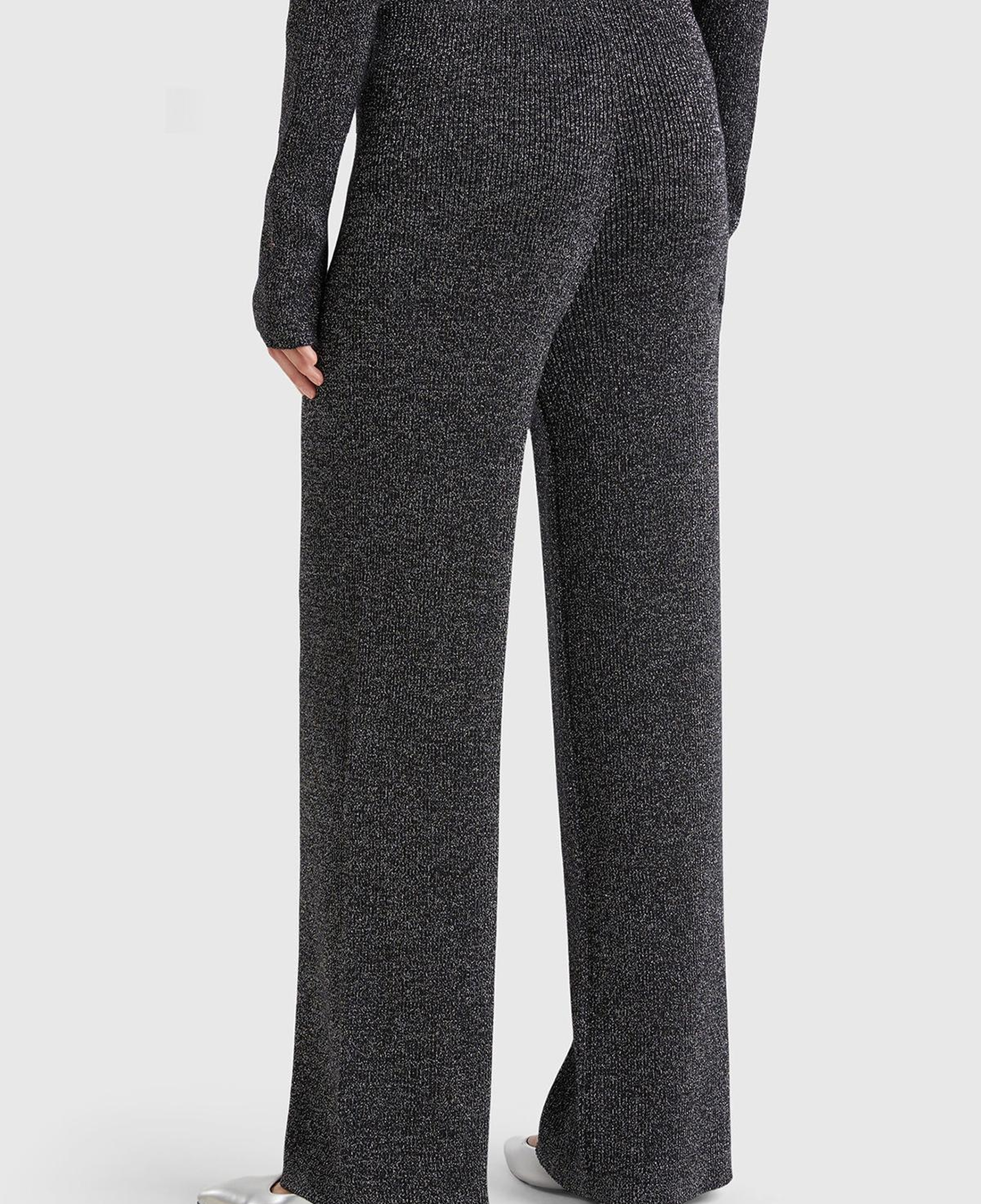 Kadın Gümüş Pamuk ve Viskoz Karışımlı Simli Palazzo Pantolon