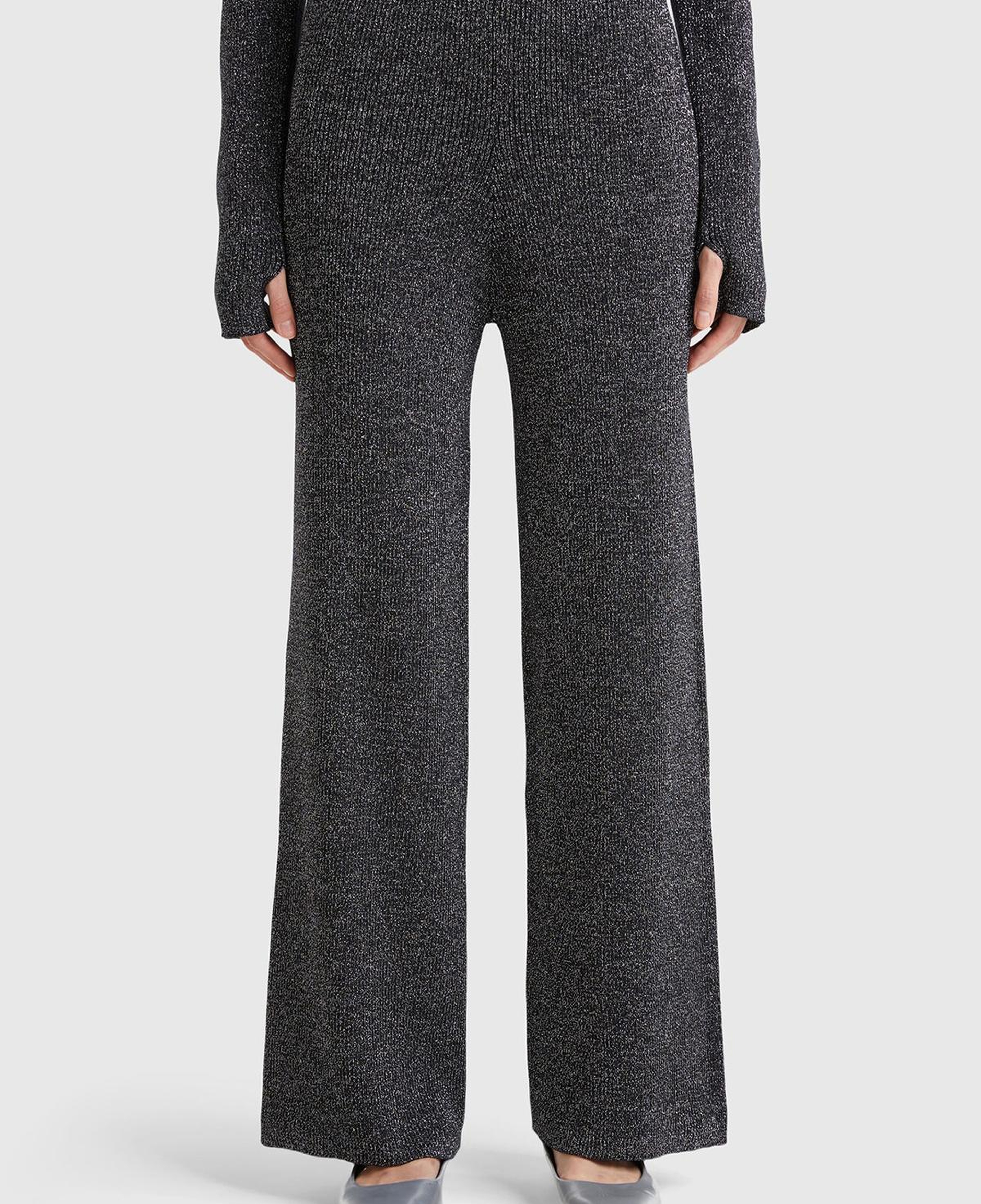 Kadın Gümüş Pamuk ve Viskoz Karışımlı Simli Palazzo Pantolon