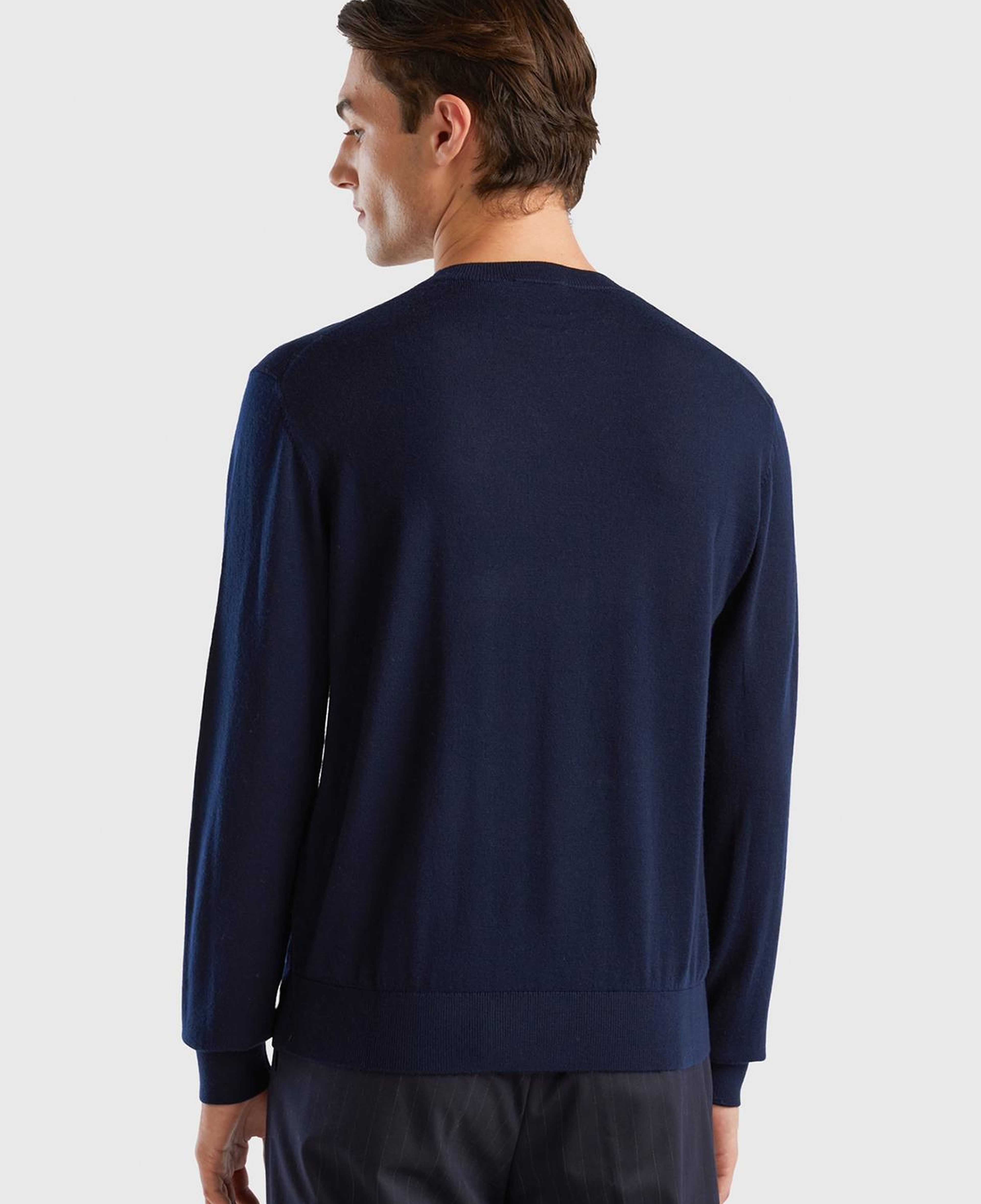 Erkek Lacivert %100 Extra Fine Merino Kazak