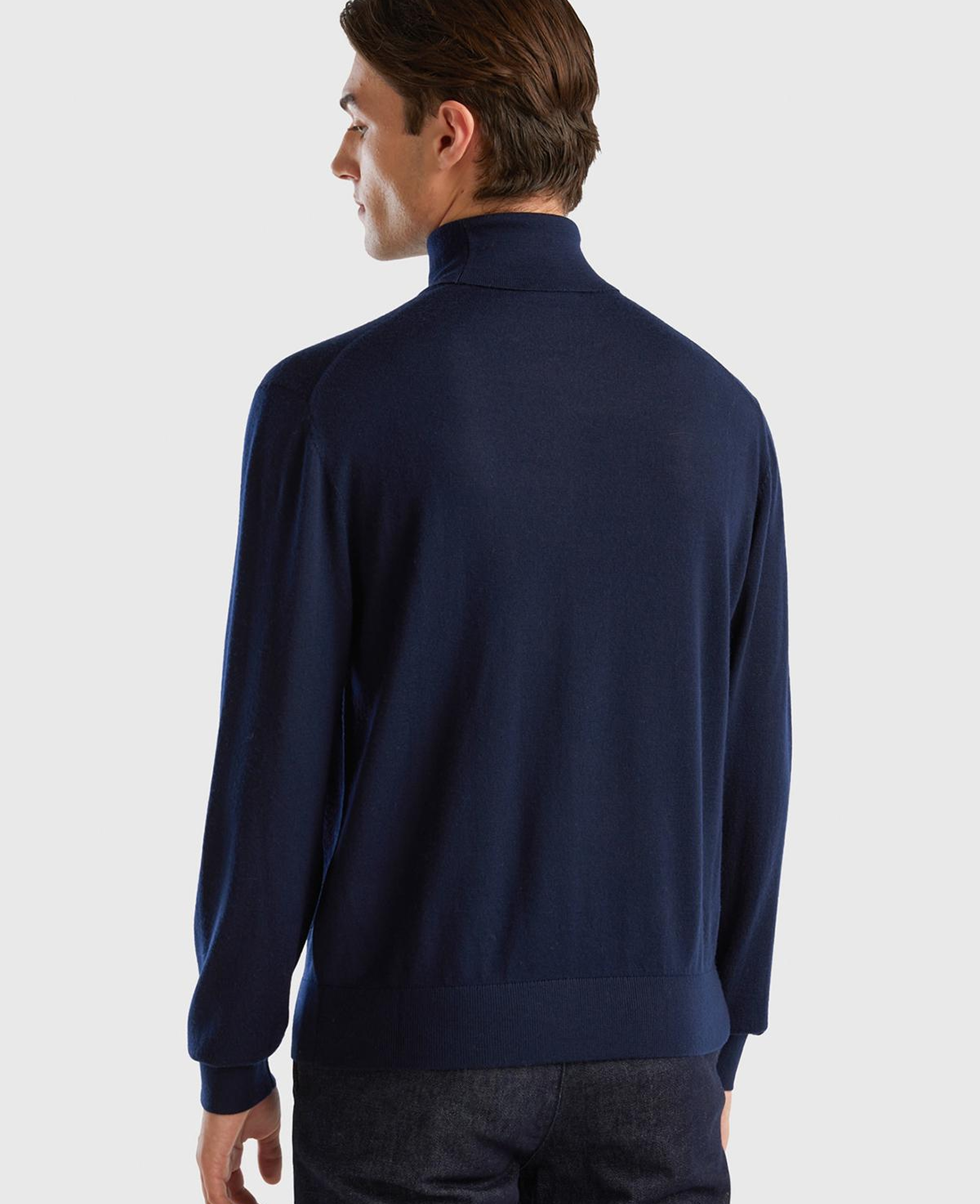 Erkek Lacivert %100 Extra Fine Merino Dik Yaka Kazak