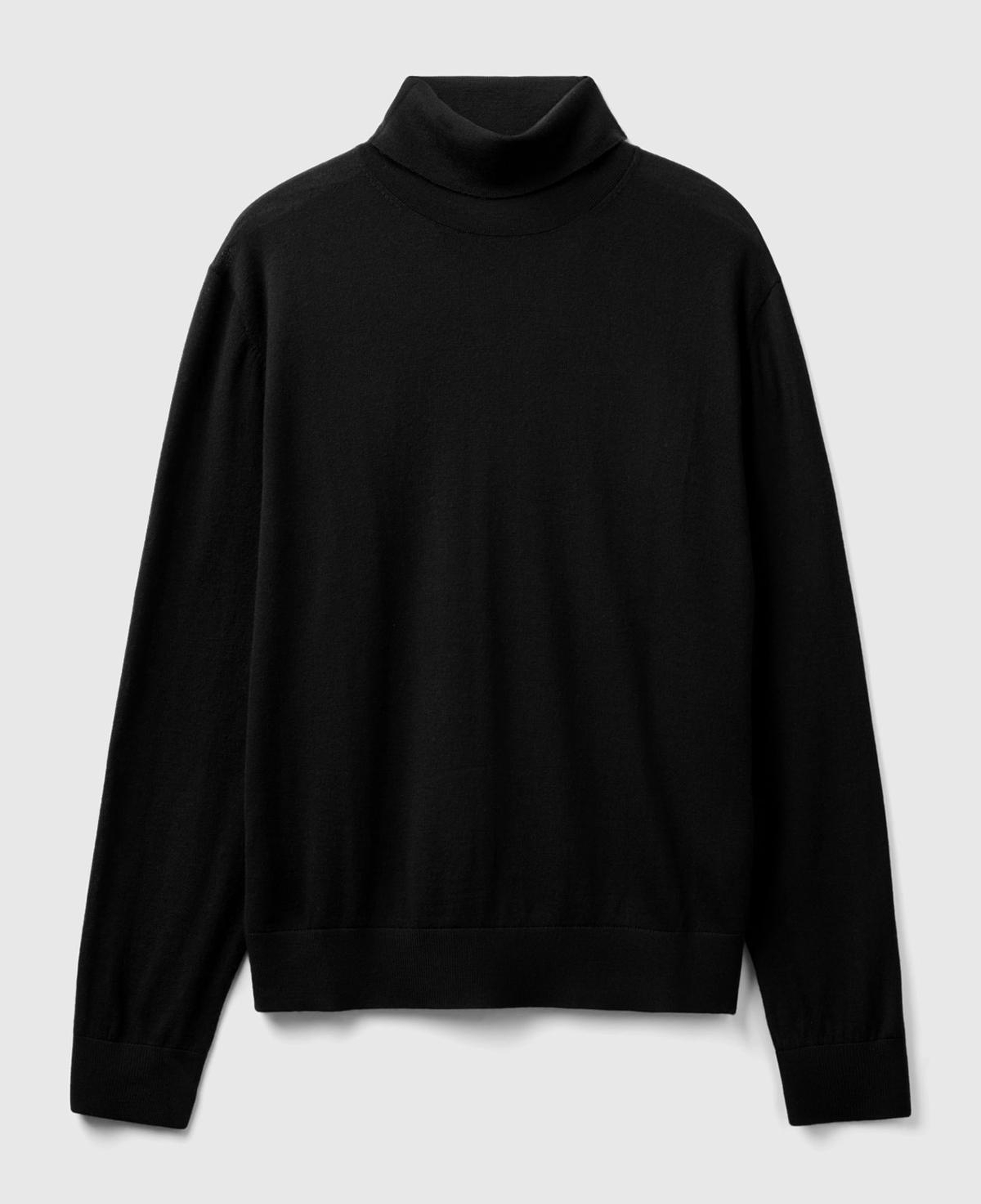 Erkek Siyah %100 Extra Fine Merino Dik Yaka Kazak