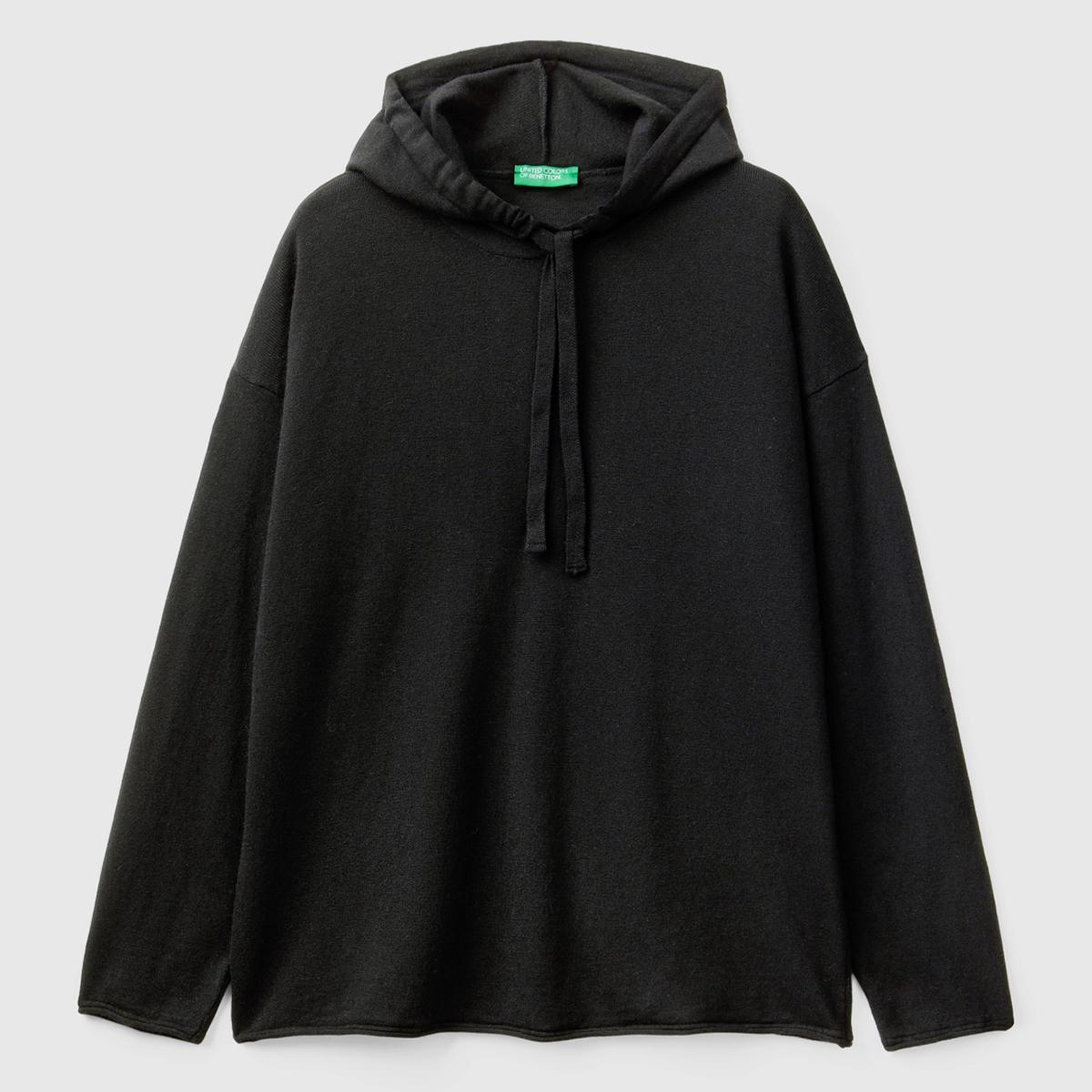 Kadın Siyah Kaşmir Karışımlı Kapşonlu Kazak