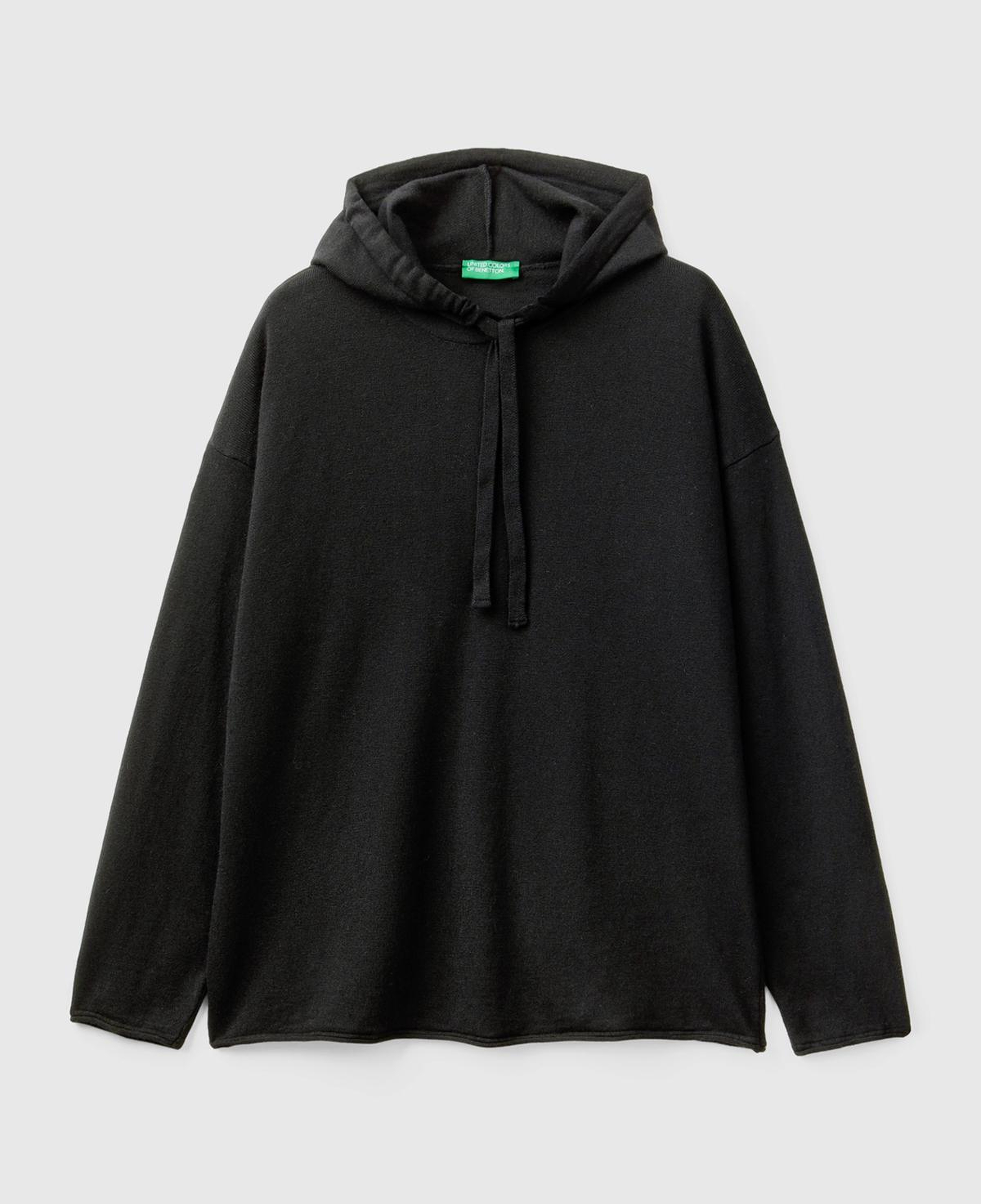 Kadın Siyah Kaşmir Karışımlı Kapşonlu Kazak