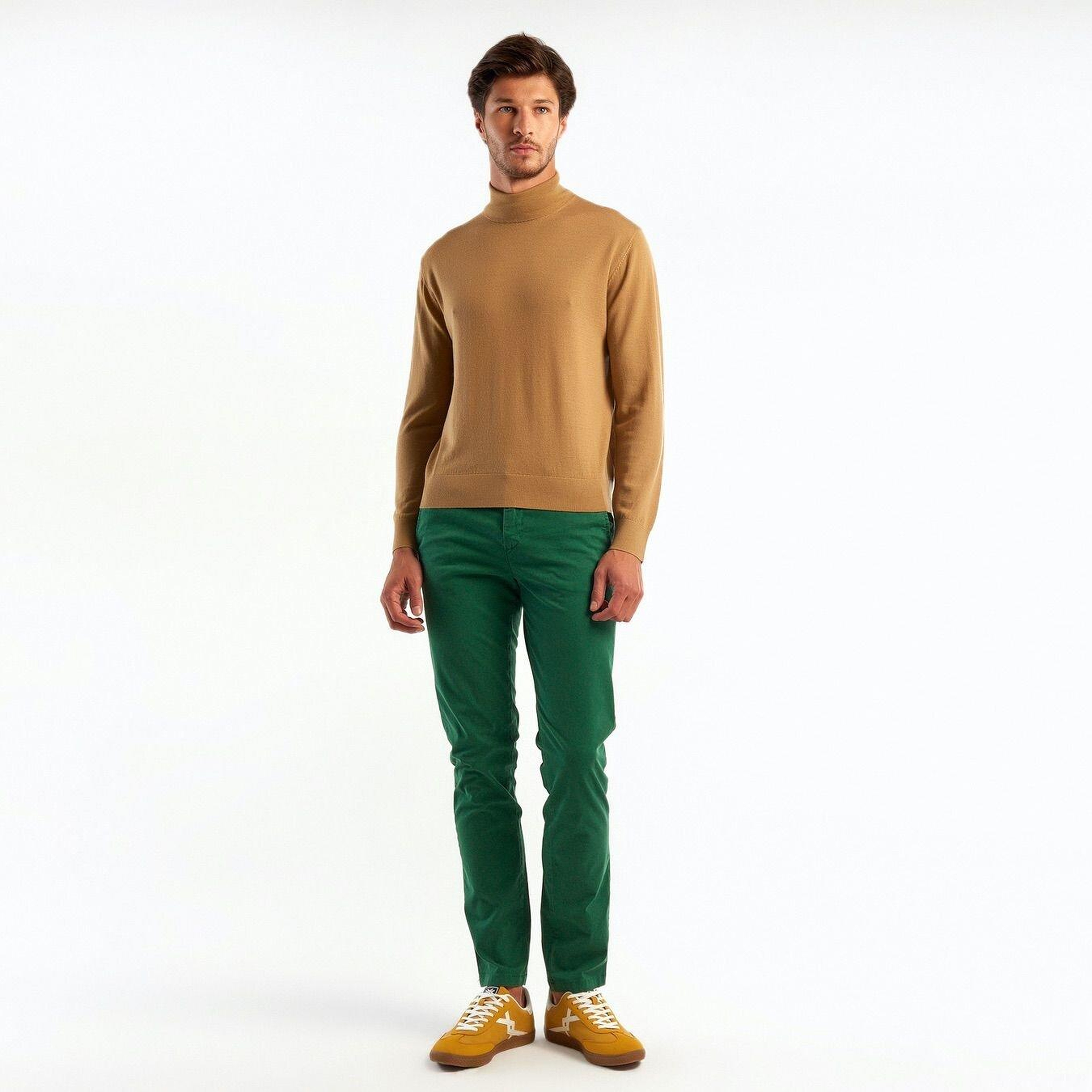 Erkek Taba %100 Extra Fine Merino Dik Yaka Kazak