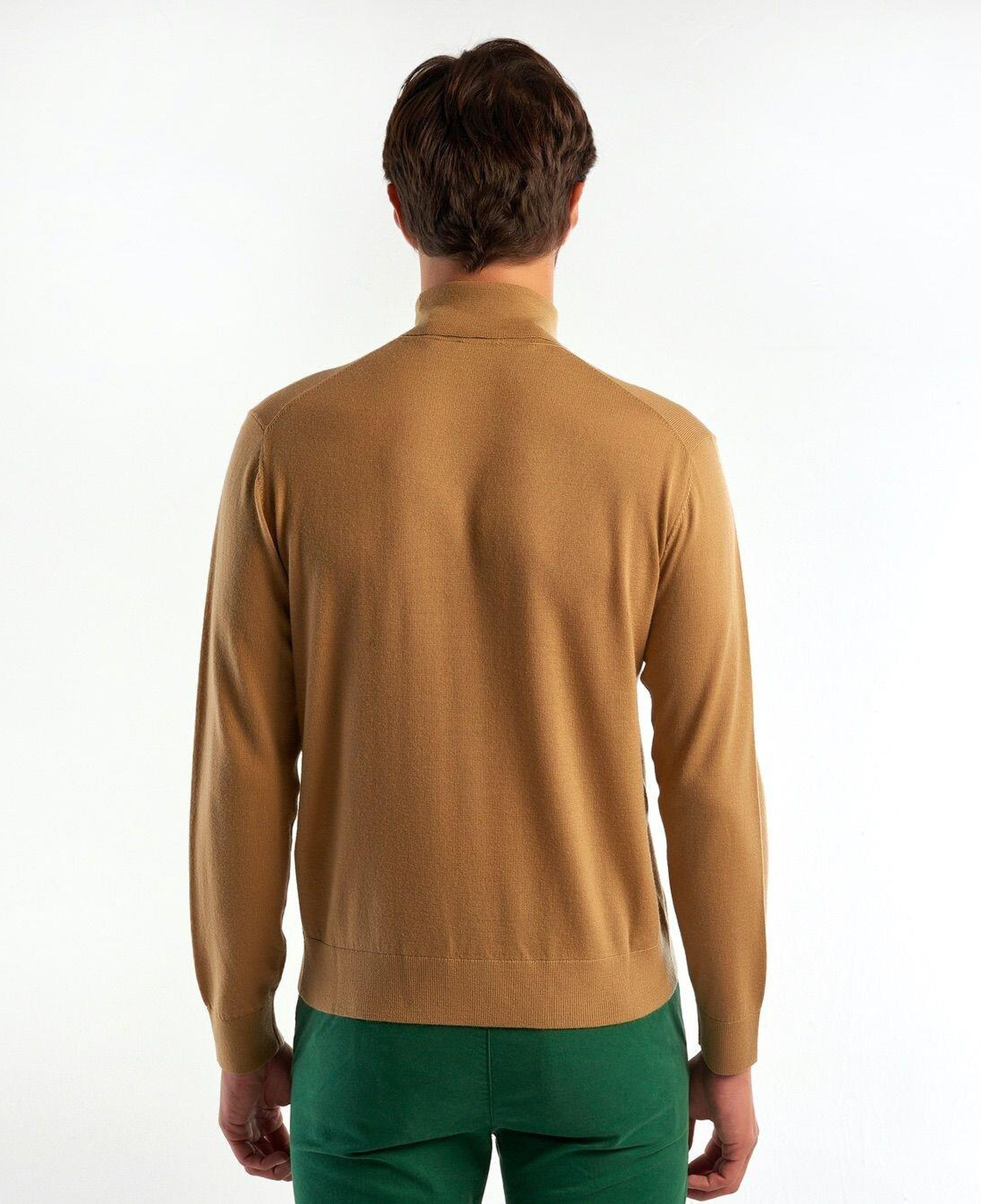 Erkek Taba %100 Extra Fine Merino Dik Yaka Kazak