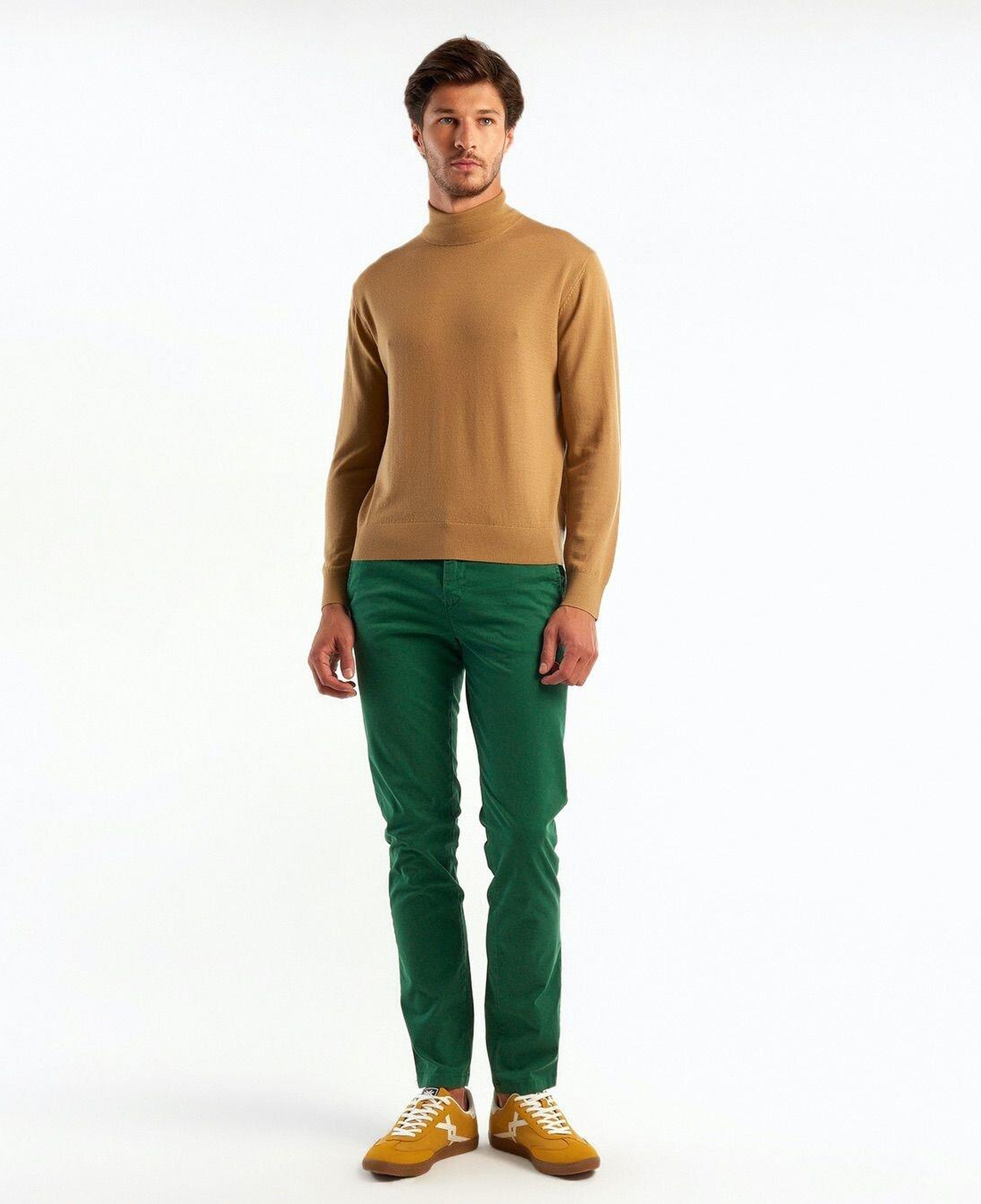 Erkek Taba %100 Extra Fine Merino Dik Yaka Kazak