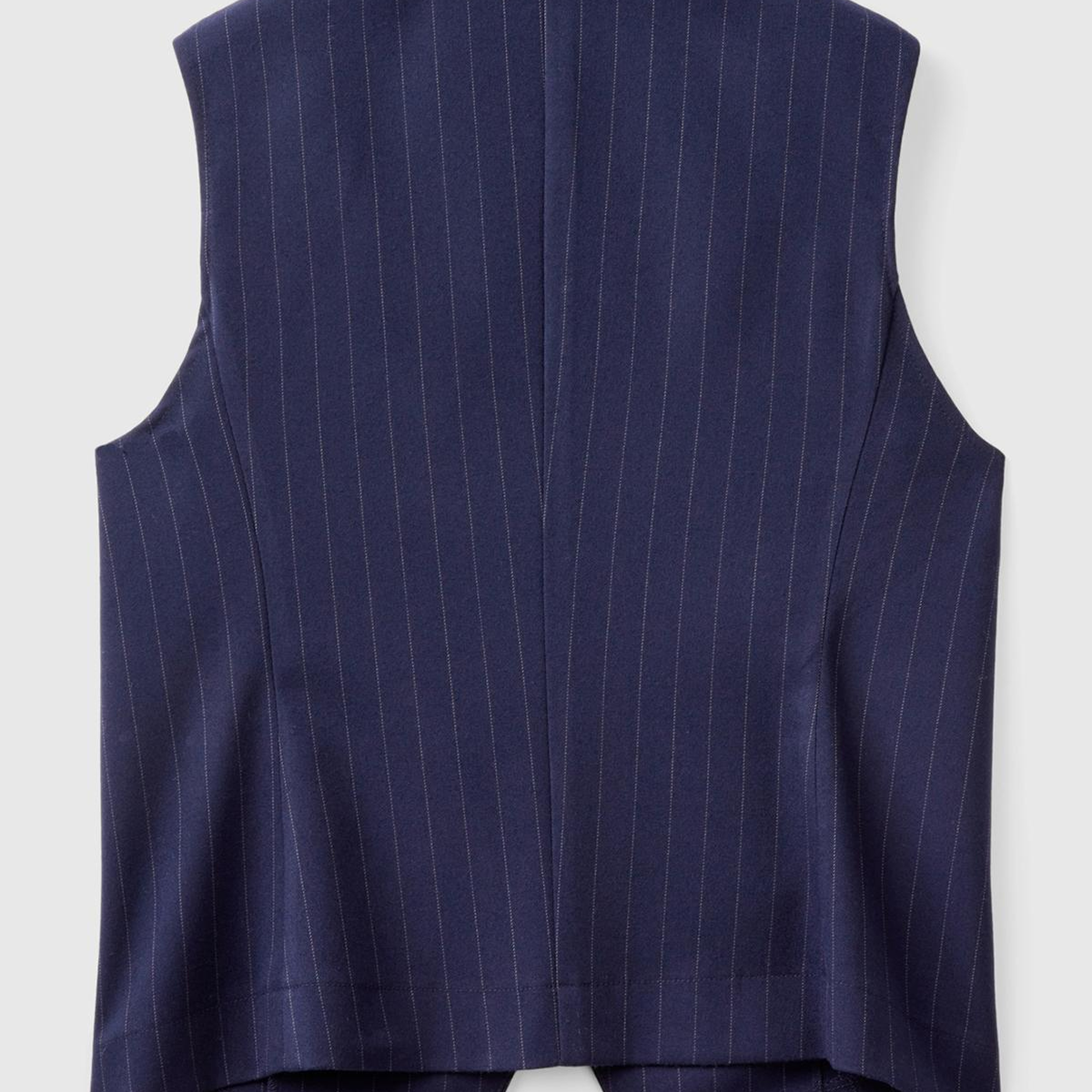 Kadın Lacivert Viskoz Karışımlı Düğmeli Çizgili Sivri Yaka Kruvaze Yelek