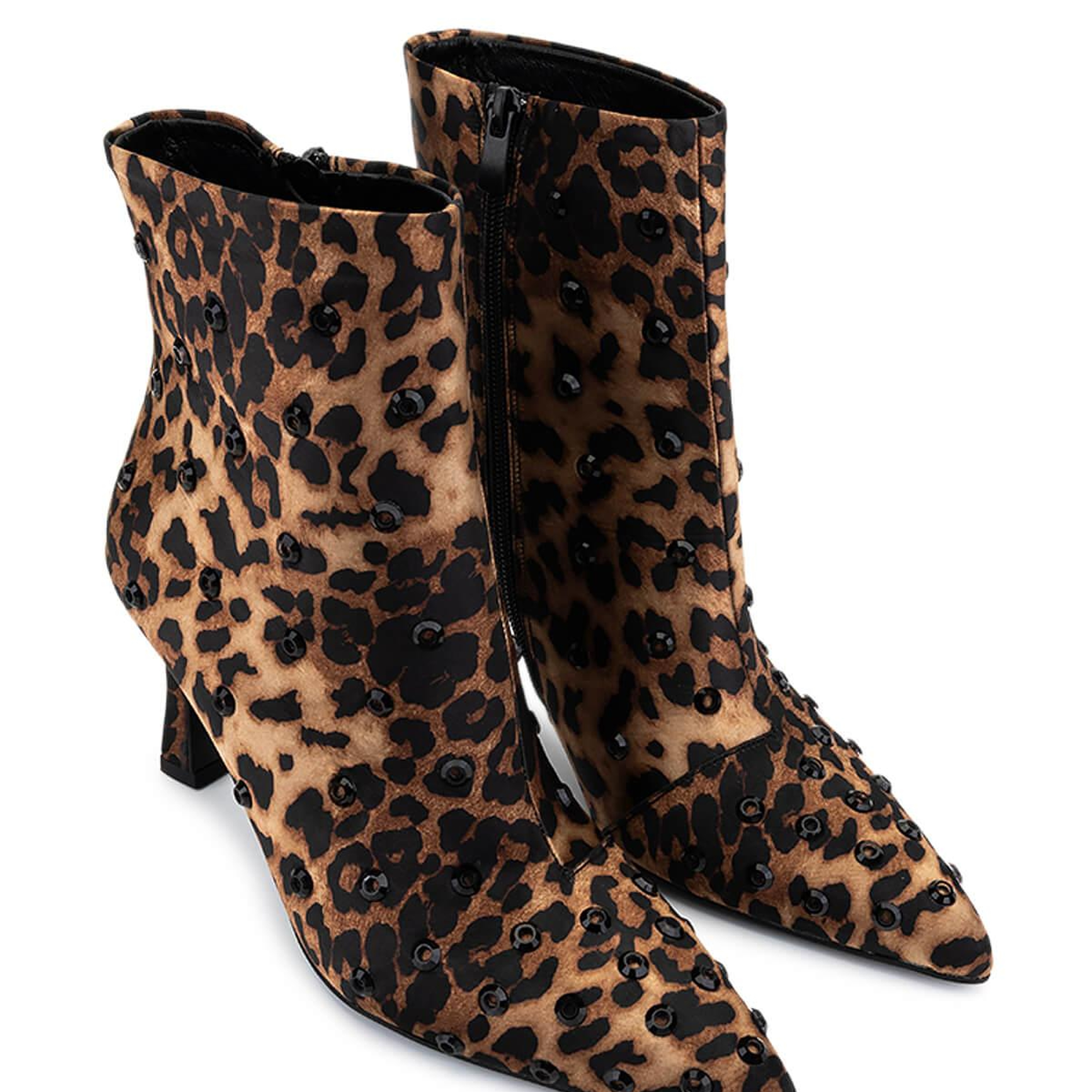 Tamer Tanca Kadın Saten Leopar Topuklu Bot