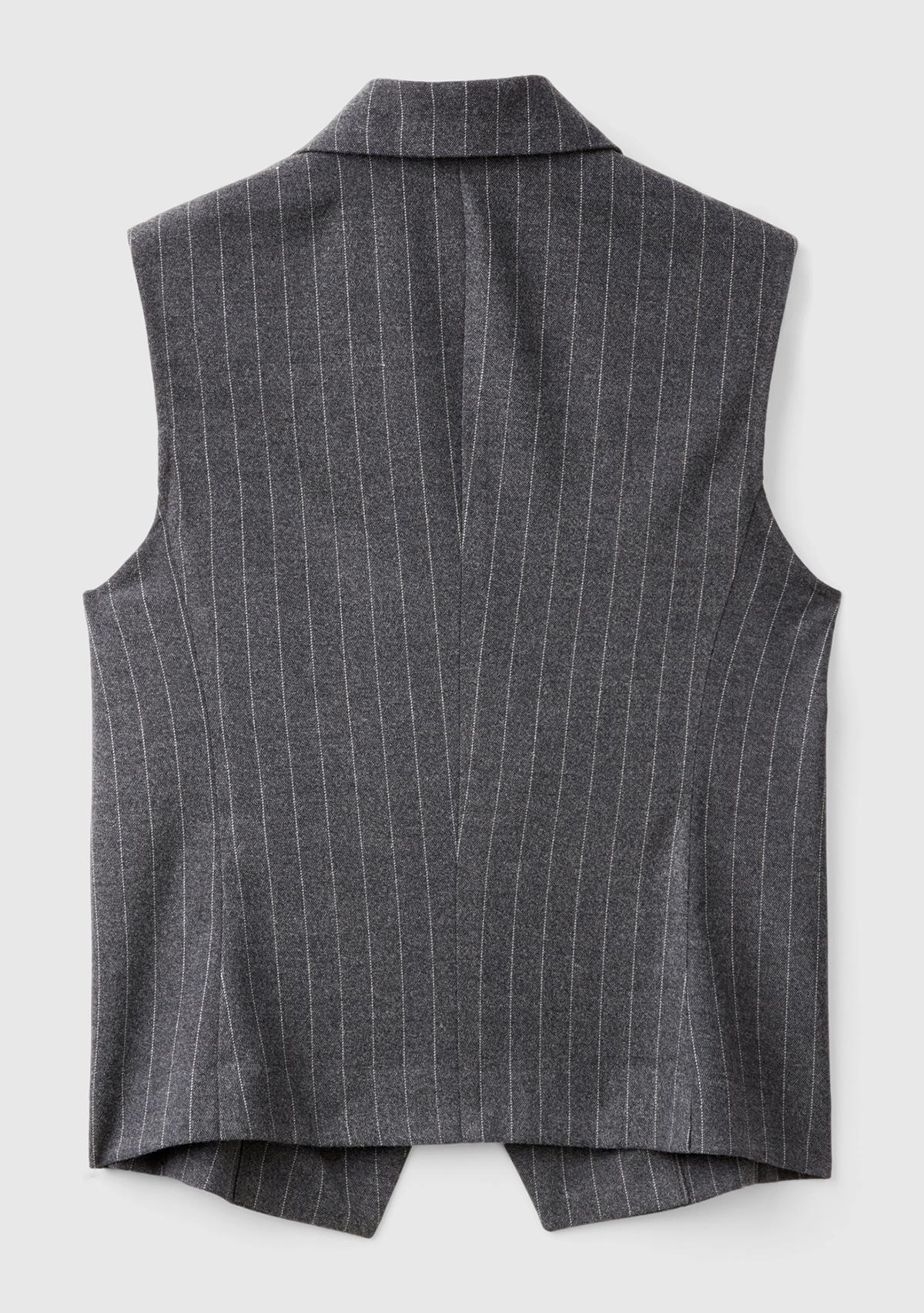 Kadın Antrasit Viskoz Karışımlı Düğmeli Çizgili Sivri Yaka Kruvaze Yelek