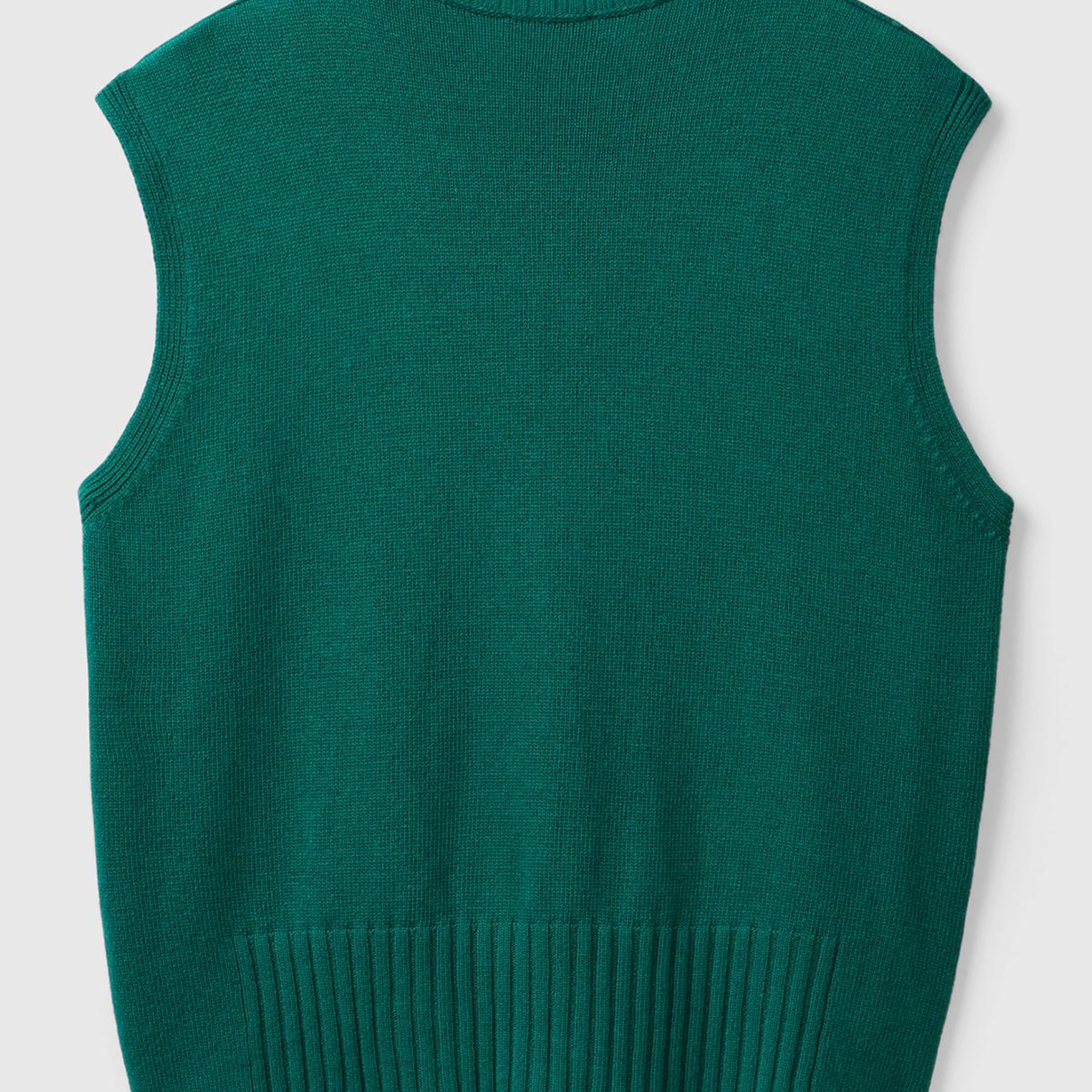 Kadın Koyu Yeşil Yün ve Viskoz Karışımlı Bisiklet Yaka Kolsuz Kazak