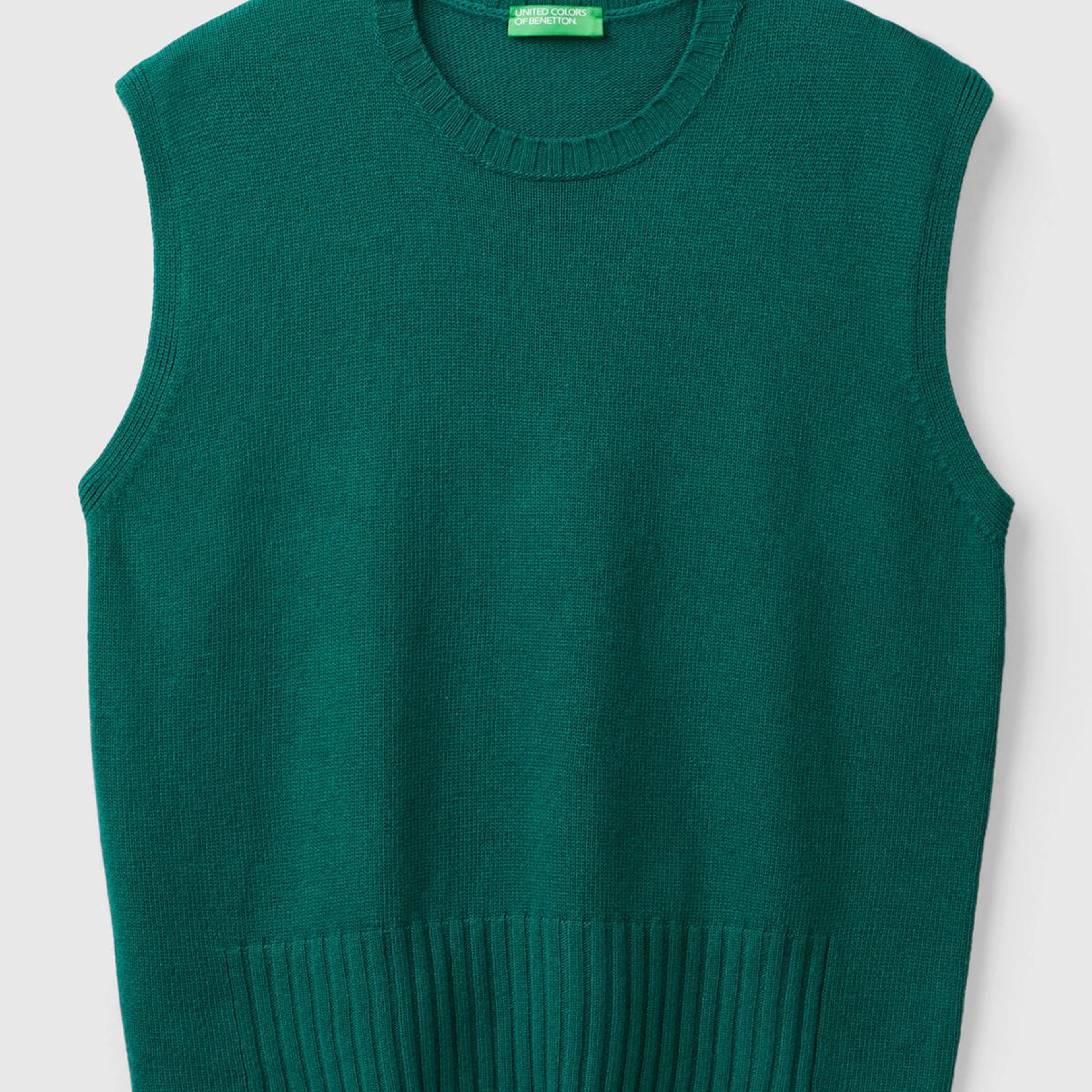 Kadın Koyu Yeşil Yün ve Viskoz Karışımlı Bisiklet Yaka Kolsuz Kazak