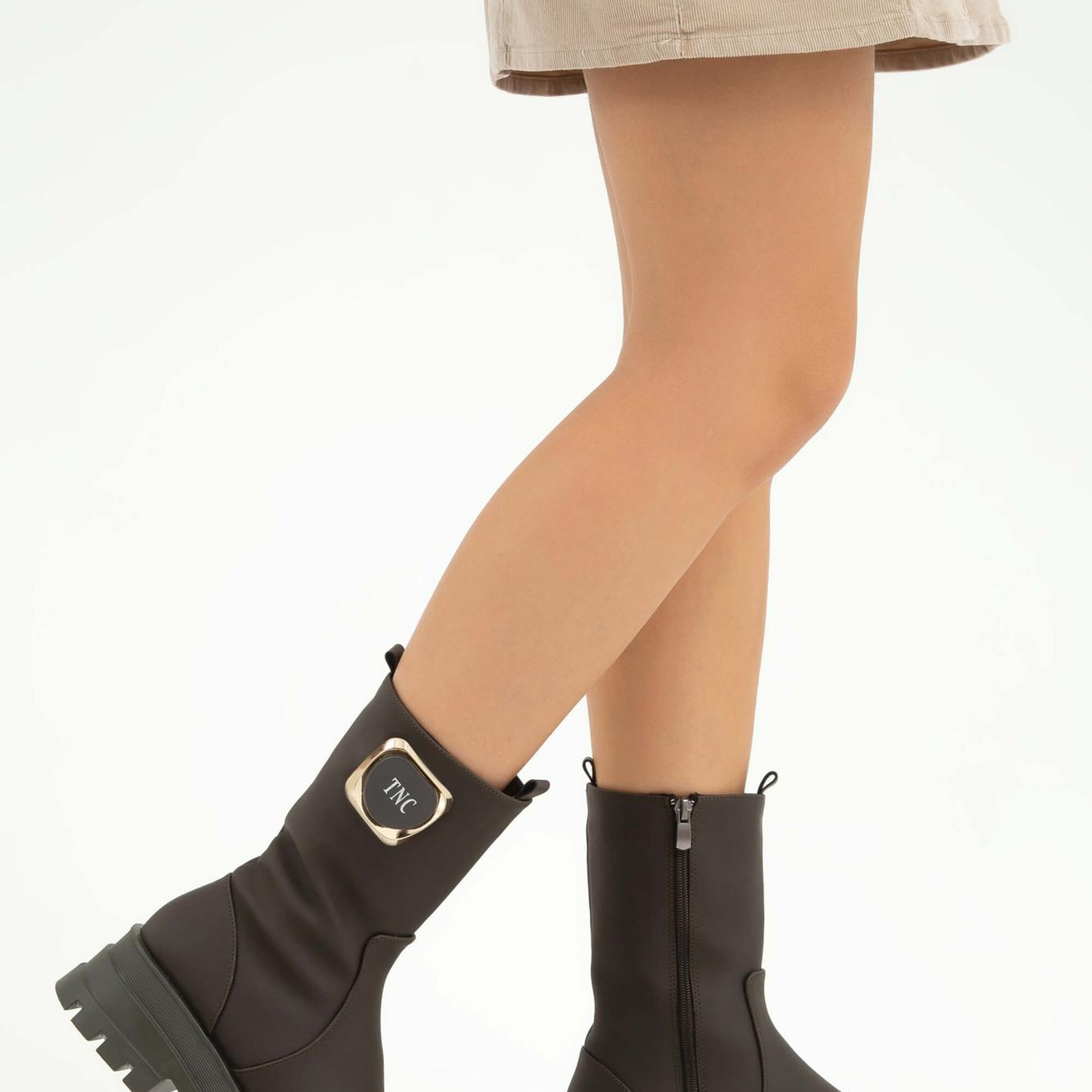 Tamer Tanca Kadın Hakiki Deri Haki Casual Bot