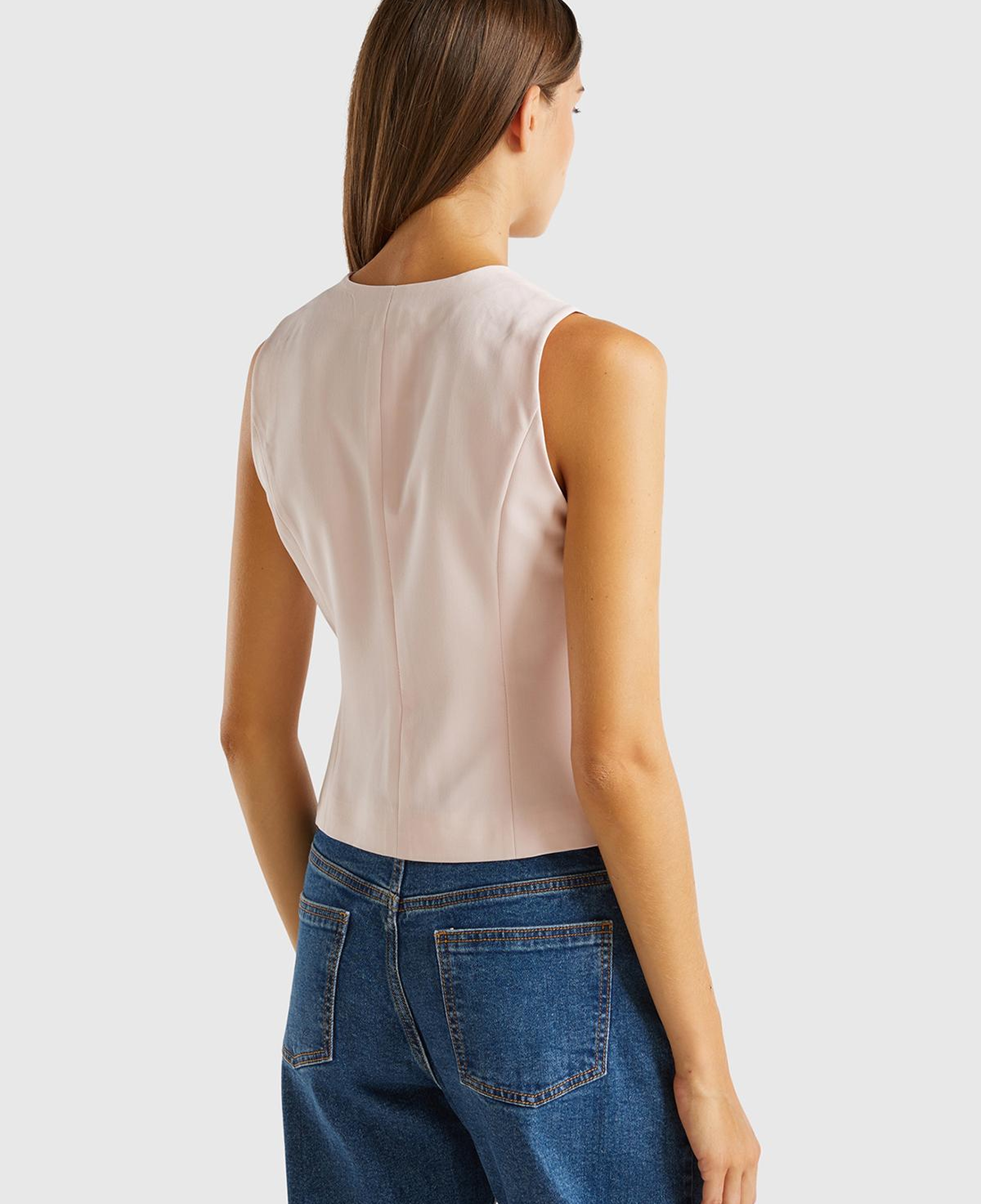 Kadın Toz Pembe Kapaklı Cep Tasarımı 3 Düğmeli V Yaka Yelek