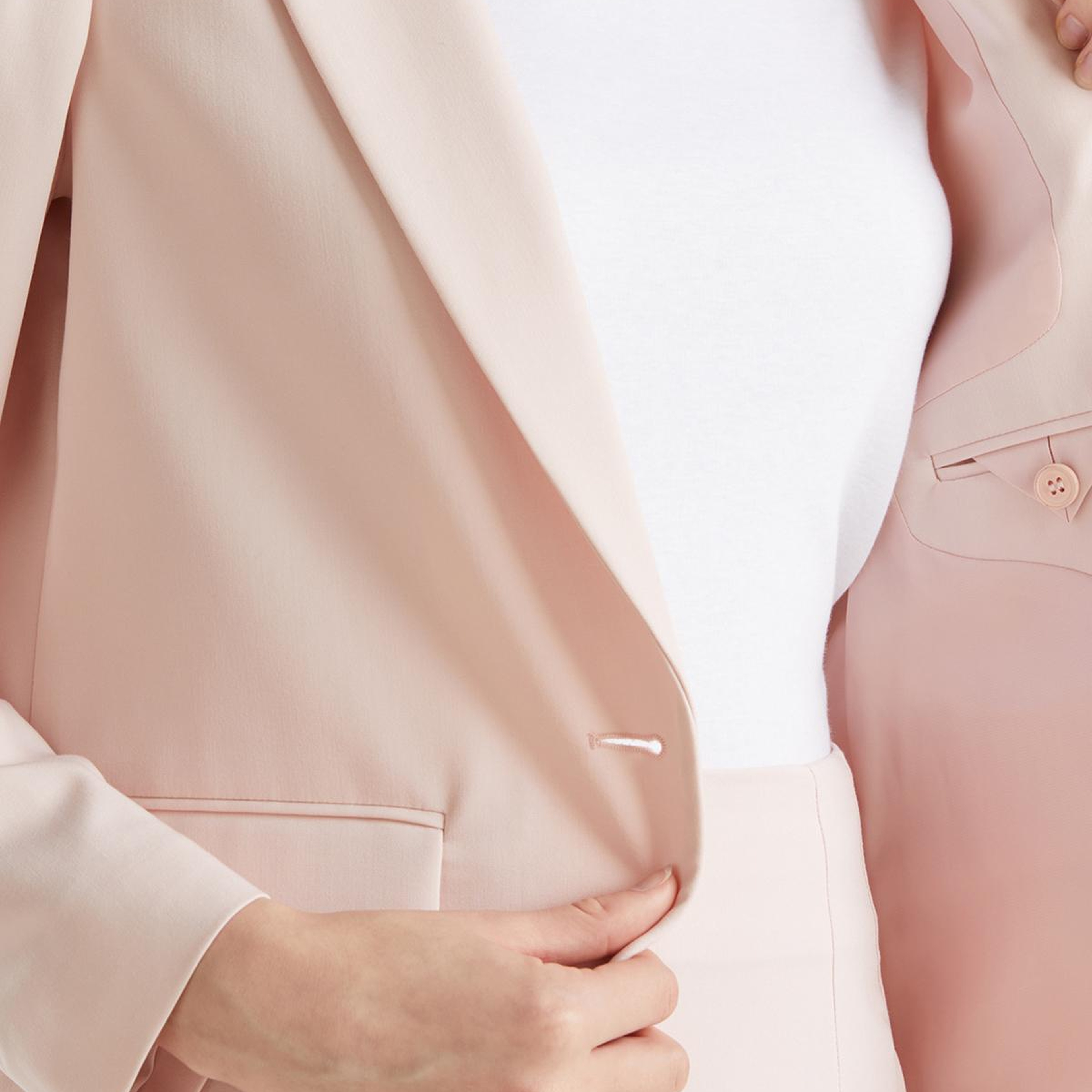 Kadın Toz Pembe Poliviskoz Tek Düğmeli Kırlangıç Yaka Blazer Ceket