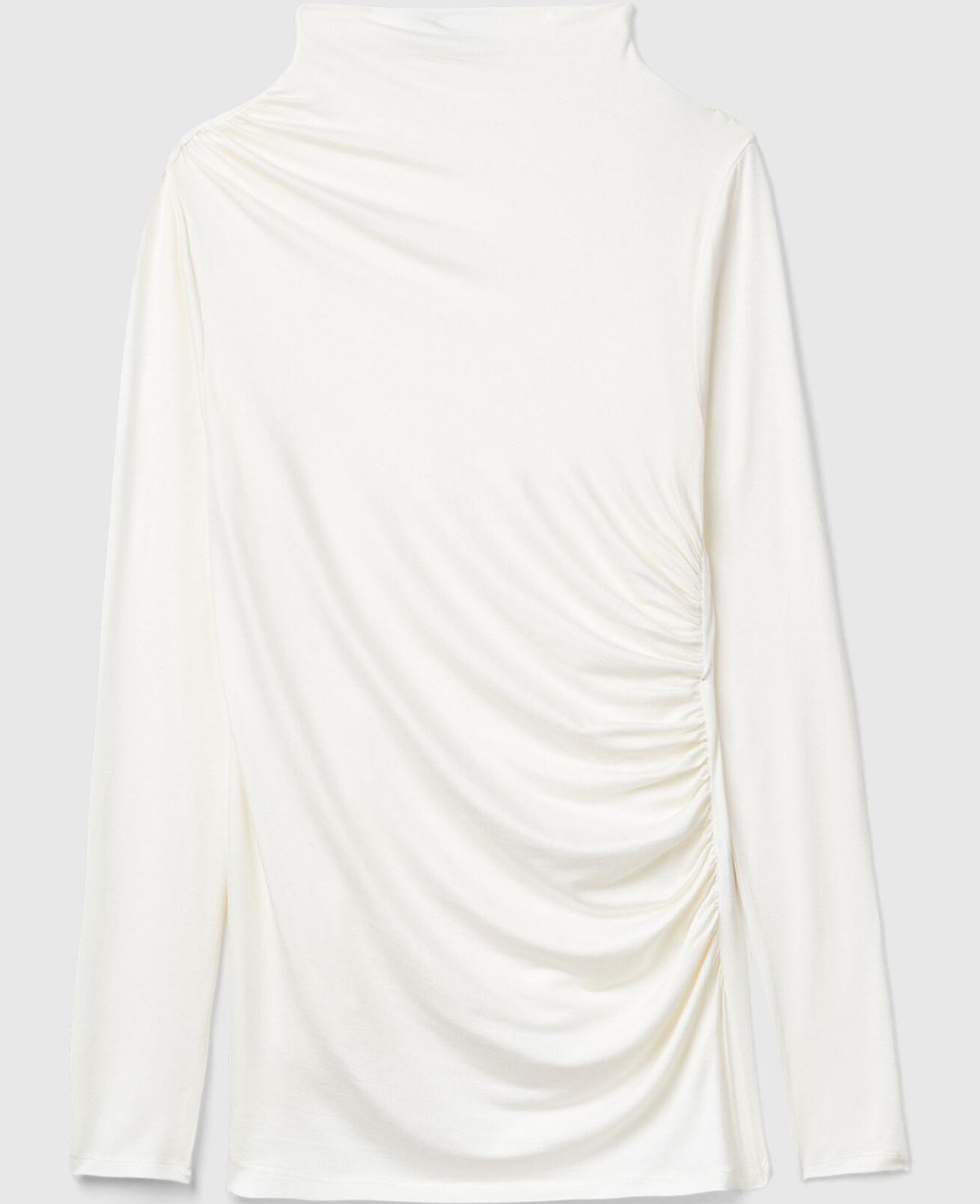 Kadın Krem Modal Karışımlı Omzu Büzgü Detaylı Yarım Balıkçı Yaka Sweatshirt