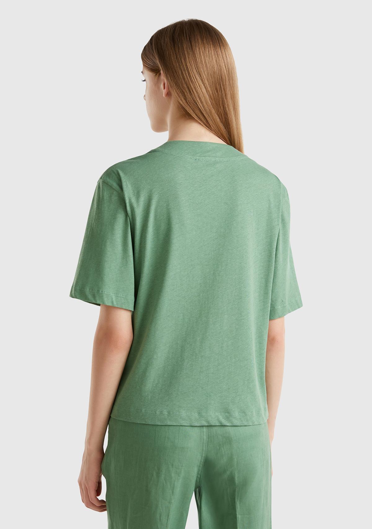 Kadın Mint Yeşili Pamuk ve Keten Karışımlı Yarım Kollu V Yaka Hırka