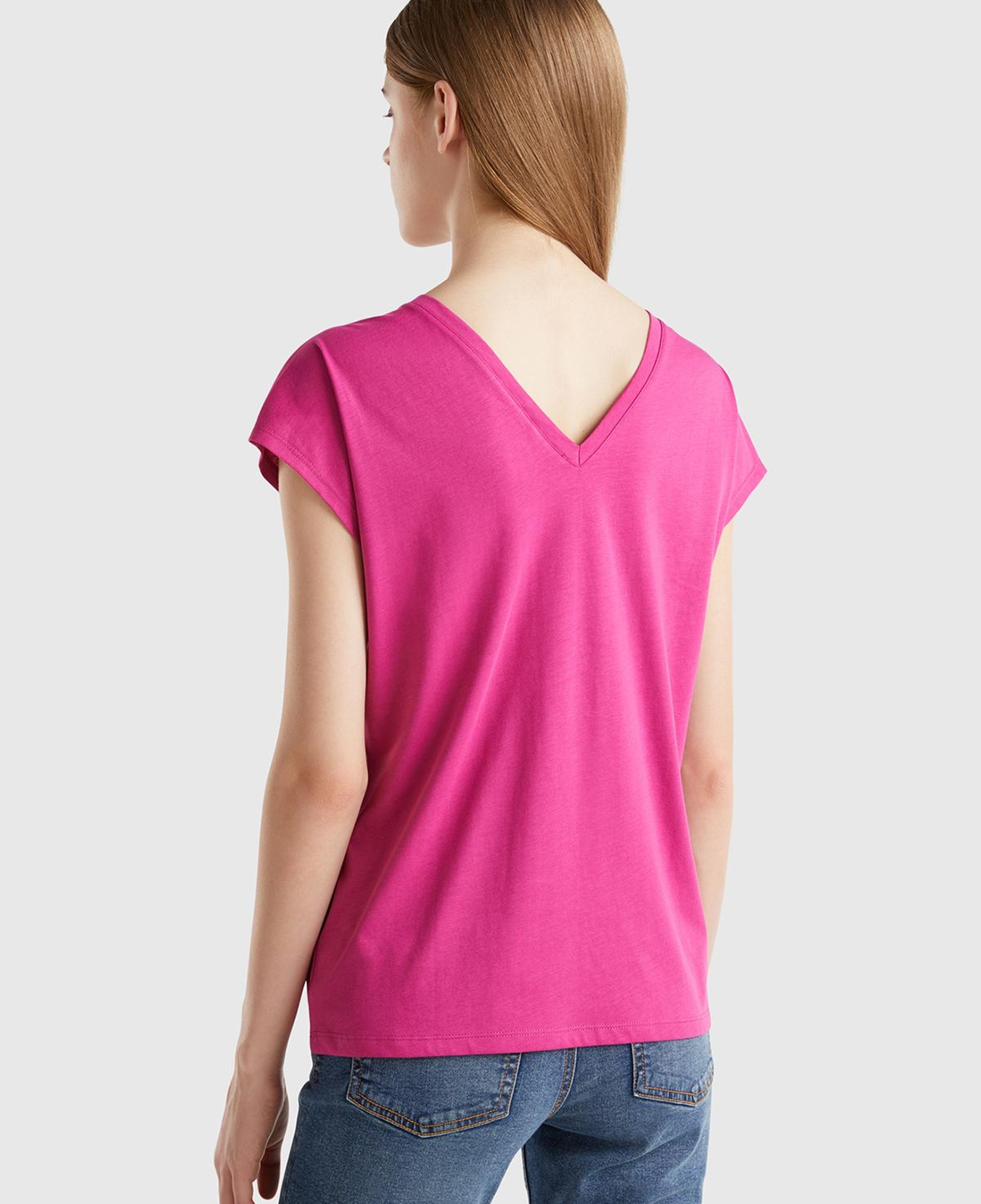 Kadın Fuşya %100 Pamuk Önü ve Arkası V Yaka Düz Kesim Kolsuz Sweatshirt